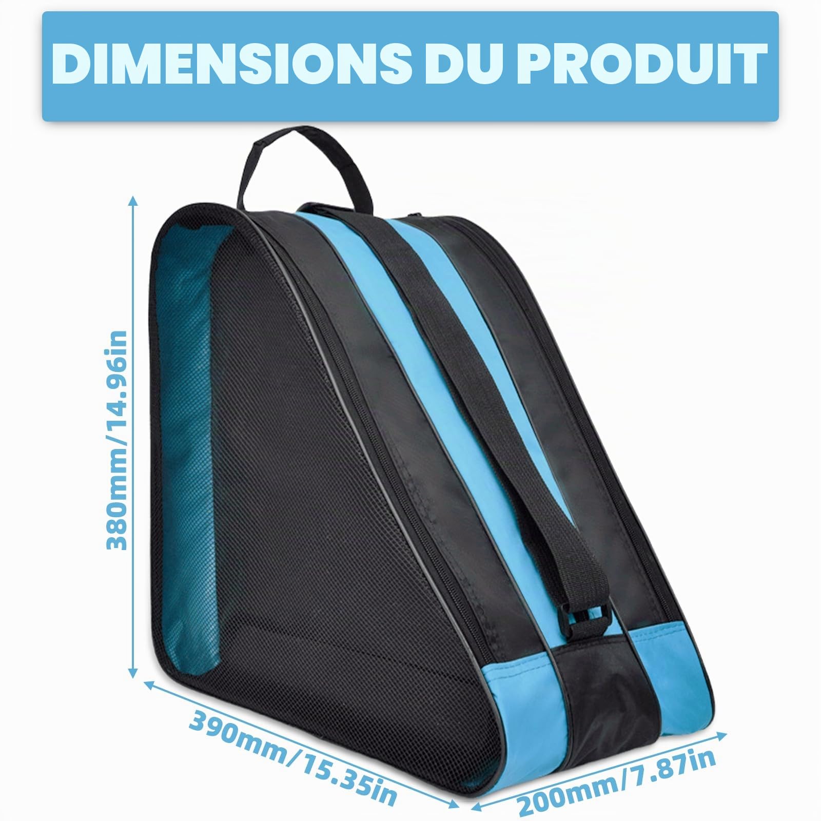 Sac de Patinage à Roulettes 38×36×25 cm, Sac à Patins à Glace et Roller avec Bandoulière Réglable, Sac de Transport pour Enfants, Femmes et Hommes, Sac à Chaussures de Ski Respirant et Résistant
