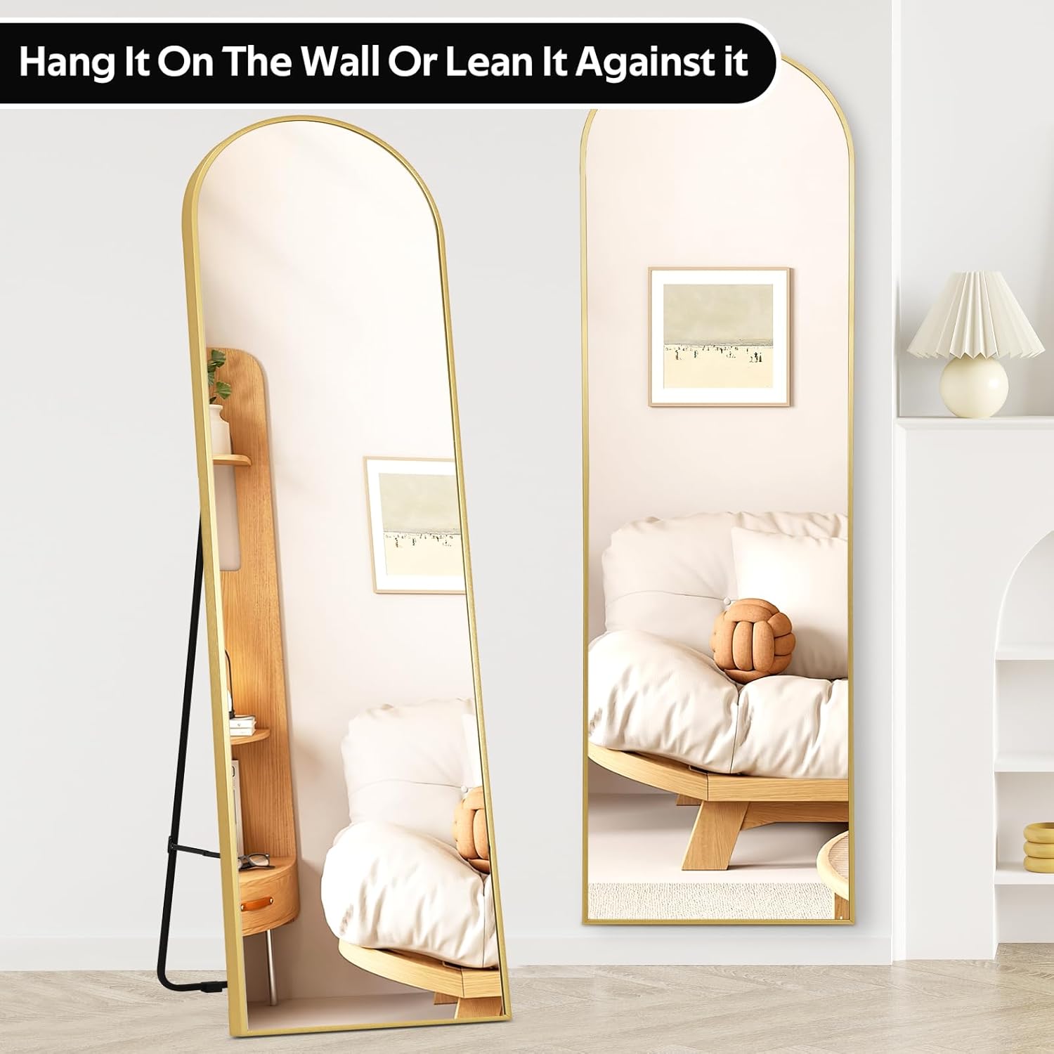 Arched Full-Length Floor Mirror | Premium Aluminum Frame & Shatterproof Glass for Modern Home/Boutique Decor