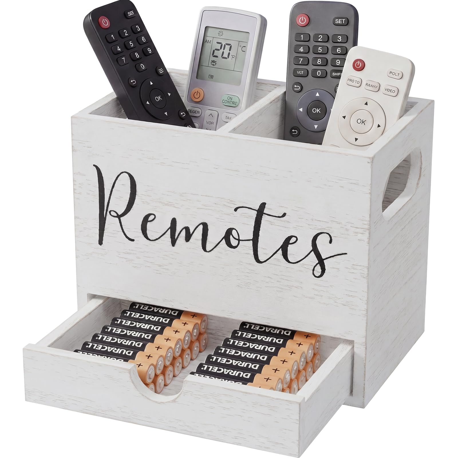 First-zgel Remote Control Holder, TV Remote Holder with Drawer, Wood Remote Control Organizer for Table, Media Storage Box for Nightstand, Living Room (White,2 Slots)