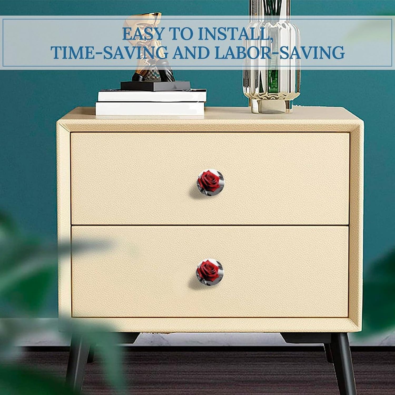 Cabinet Handles Round Drawer Pulls Black and White Red Rose Dresser Knobs for Cabinets and Drawers Handle Kitchen Cabinet Pulls for Bathroom Cupboard Drawers Cabinet Pulls for Kitchen Door