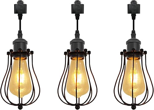 Miniatura 26 de Kiven H-System - Lámpara colgante de pista, estilo retro, diseño de loft vintage, lámpara de techo colgante de jaula de cesta negra, accesorio de 3