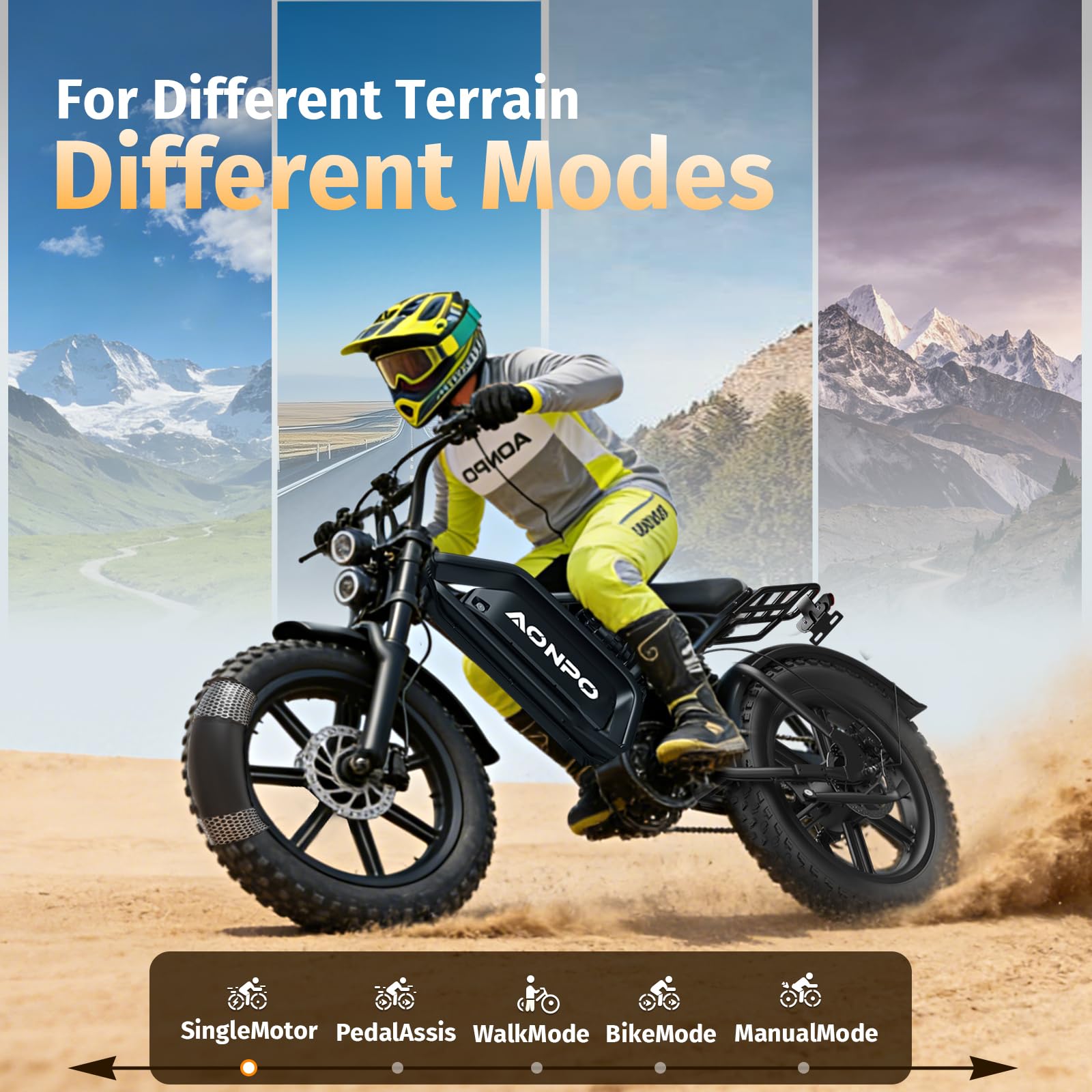 V20 Bici Elettrica per Adulti 20" x 4.0, Batteria Rimovibile da 52V 15/20Ah, Autonomia di 160/190km, Bicicletta Elettrica con Doppia Sospensione, 7 Velocità Ebike