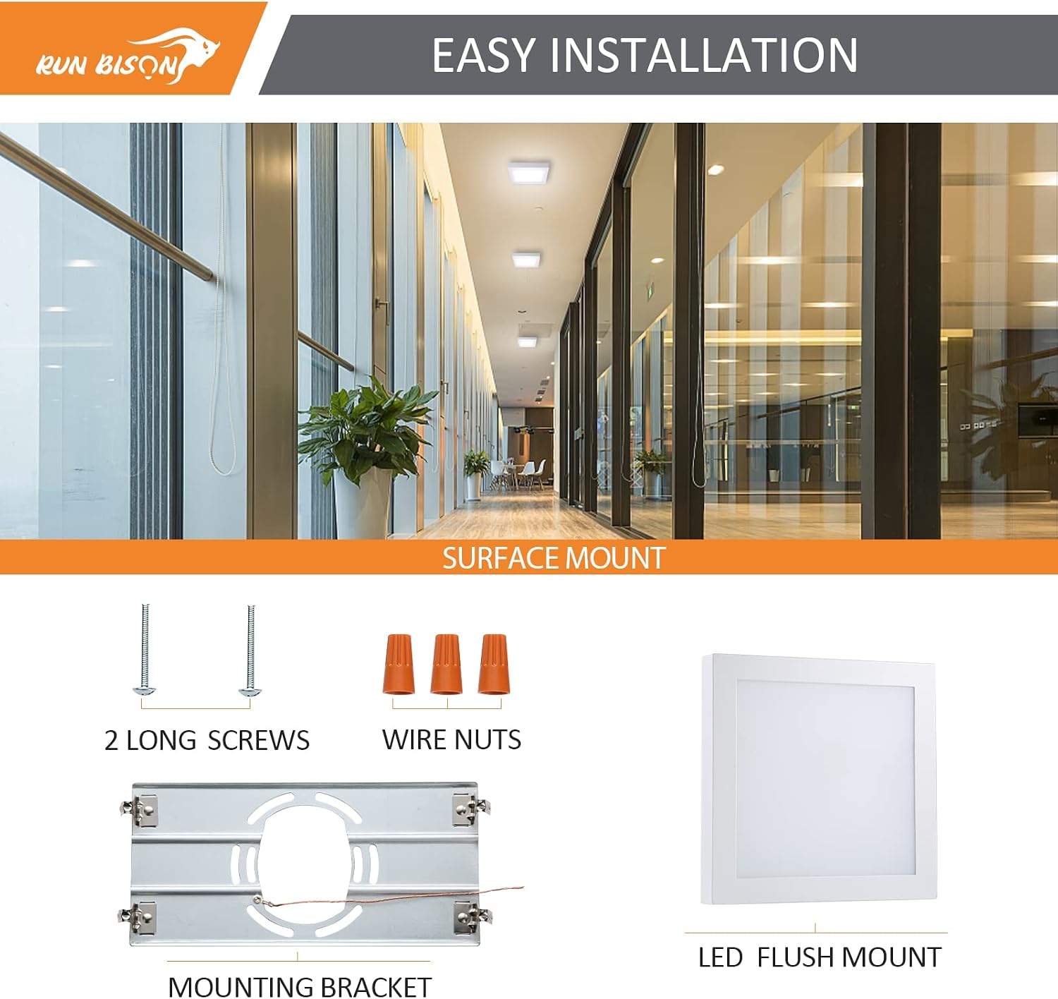 5.5 Inch LED Flush Mount Square Ceiling Light, Equivalent to 40W 2700K/3000K/3500K/4000K/5000K CCT Selectable , CRI 90+,Dimmable Round LED Panel Light, Damp Rated, ETL Listed, White Finish -2PK