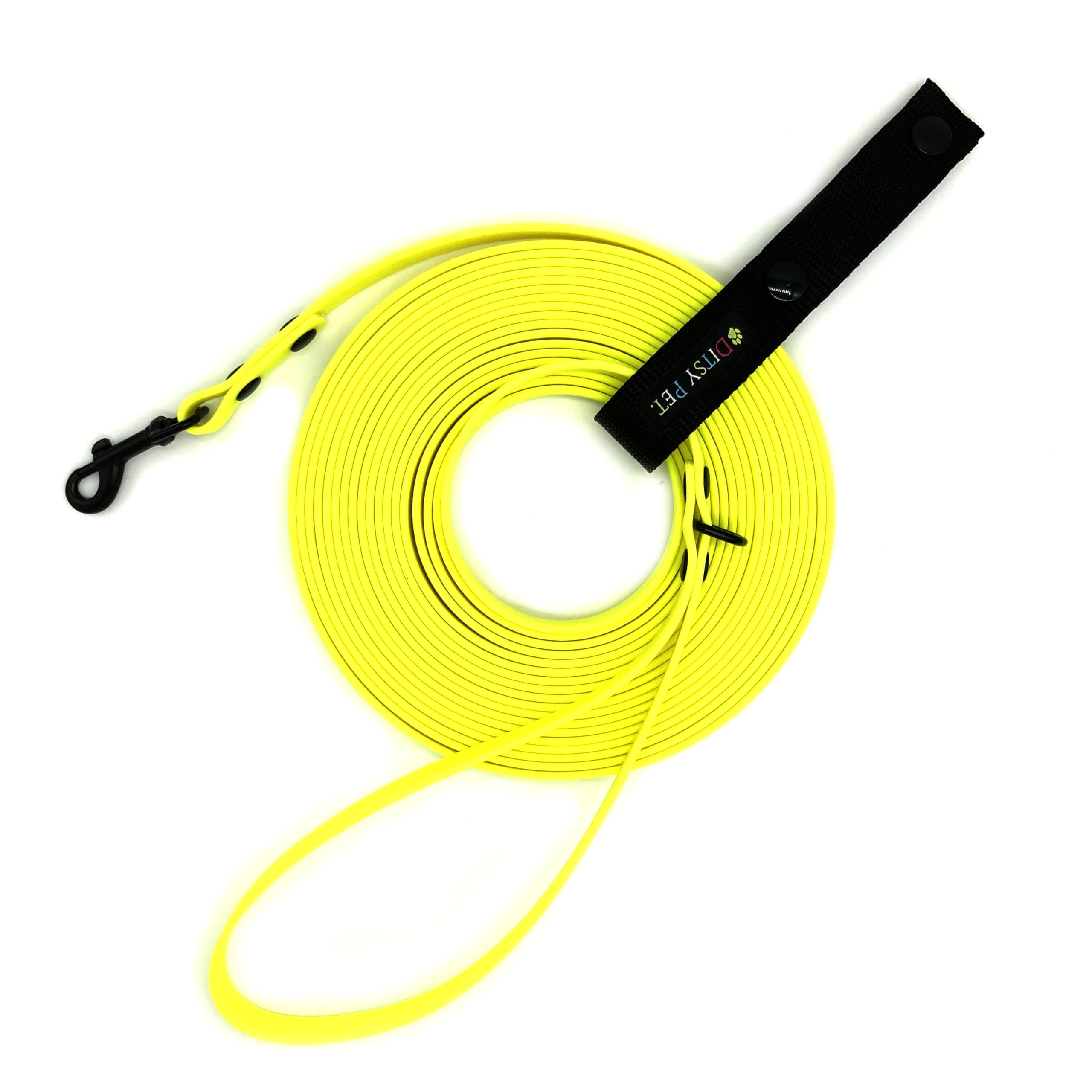 Ditsy Pet 8M 10M 15M Waterproof Coated Webbing Training Lead with Fixed Handle Long Line For Training Recall and Obedience Suitable for Small Medium and Large Dogs (Fluorescent Yellow, 8M)