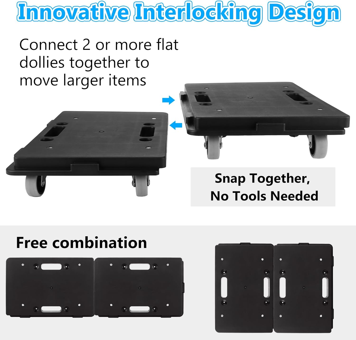 LANIAKEA 2 Pack Furniture Dolly, Small Dolly with Wheels, 16.3 x 11 inch Furniture Moving Dolly 4 Wheels Heavy Duty Mini Dolly, Portable Flat Dolly Moving Cart for Moving, 500 Lbs Capacity (Black)