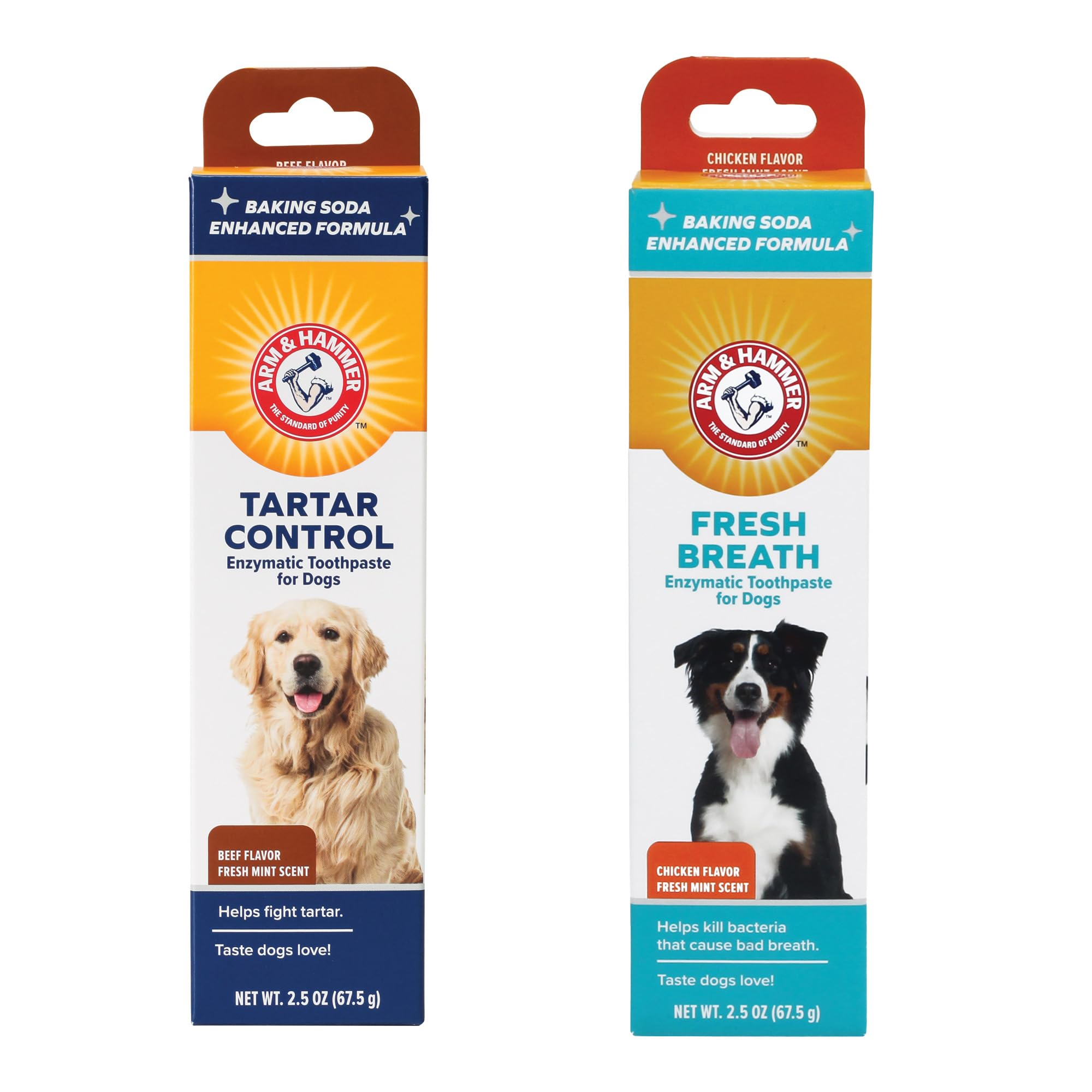 Arm & Hammer Dog Enzymatic Toothpaste Bundle | Tartar Control & Fresh Breath Dental Care for Dogs and Puppies | Beef & Chicken Flavor Toothpaste, 2.5 oz Each