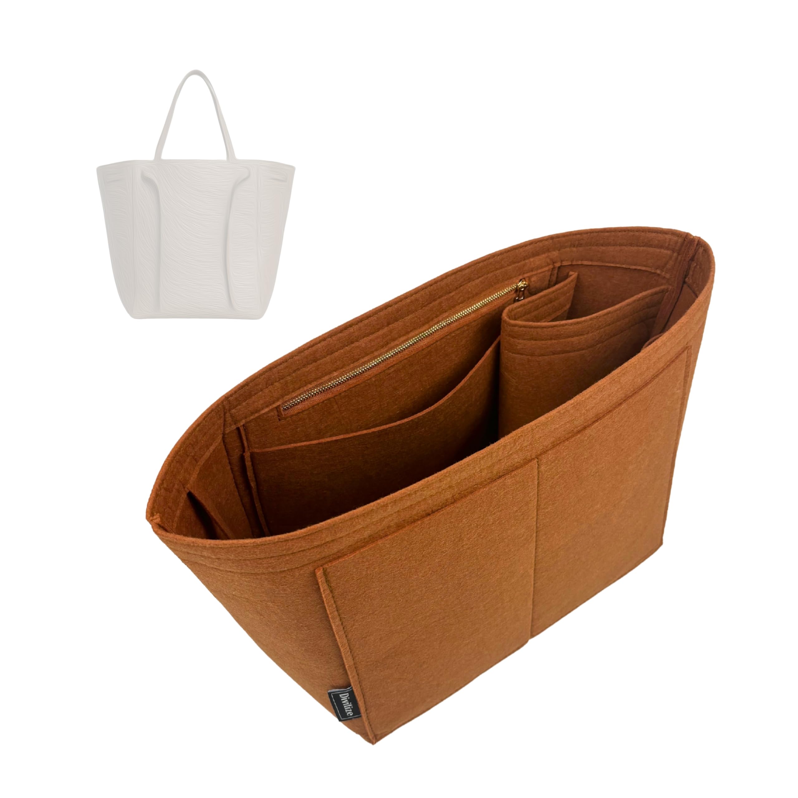 Divitize Premium Purse Organizer compatible with Celine Cabas Phantom Bag Insert - Handmade 2mm Felt Bag Organizer Oval Shaped (Camel, For Medium