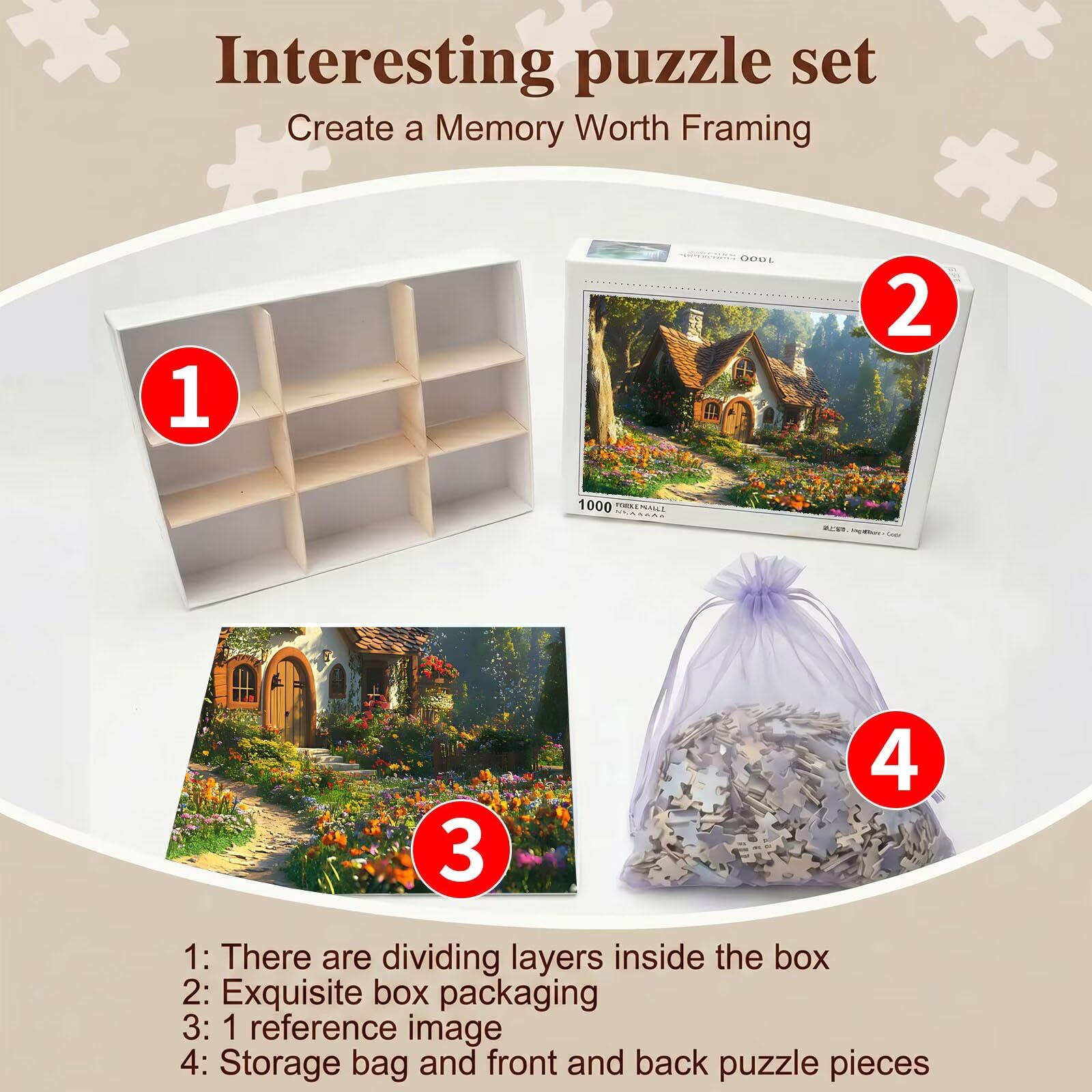 las kabina-2 Puzzle 1000 sztuk, drewniana gra planszowa rodzinna - puzzle dla dorosłych dla całej rodziny, puzzle edukacyjne DIY i antystresowe - z mapą referencyjną, 75 x 50 cm f0-859