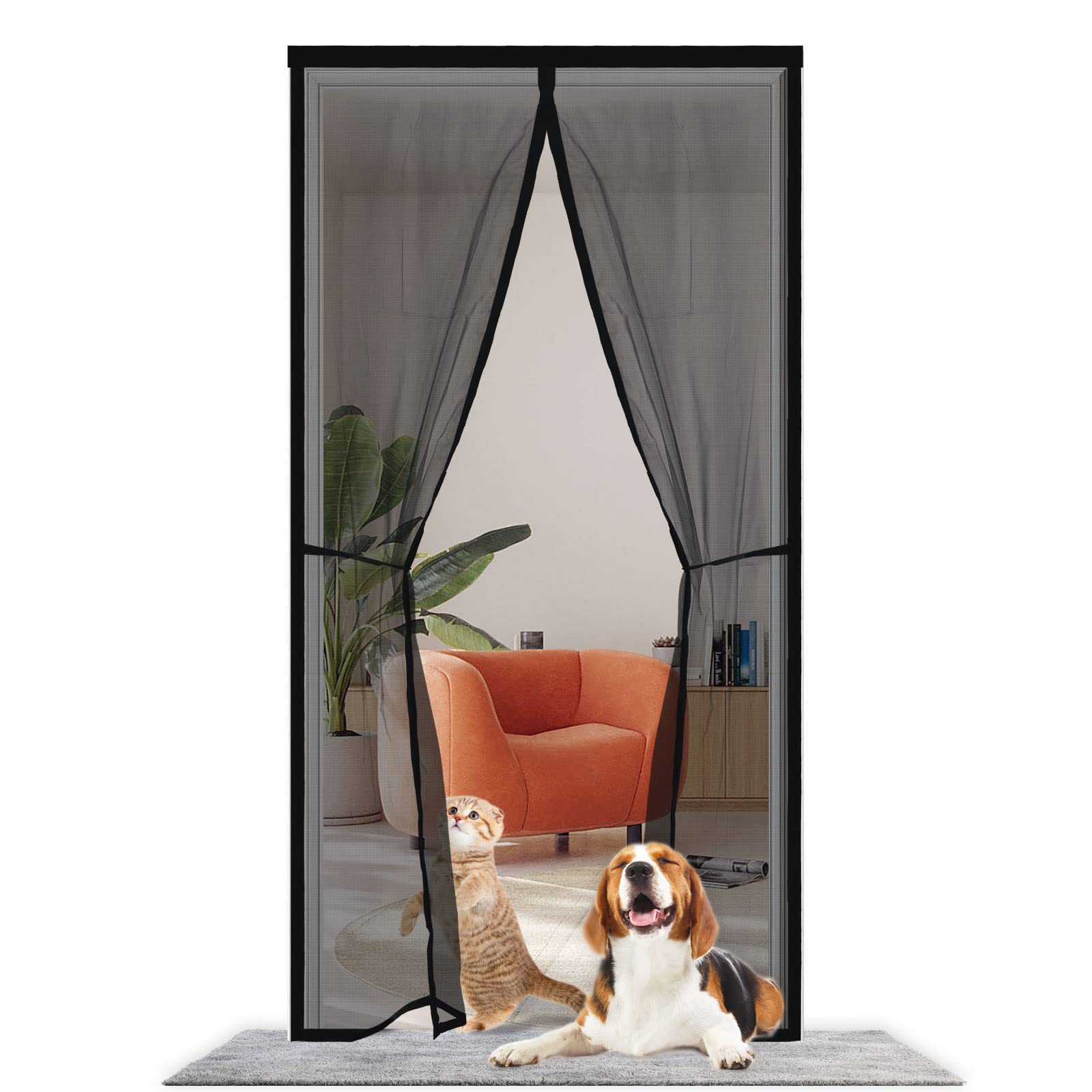 Moustiquaire porte fenêtre magnétique 100x200cm rideau anti insecte noir
