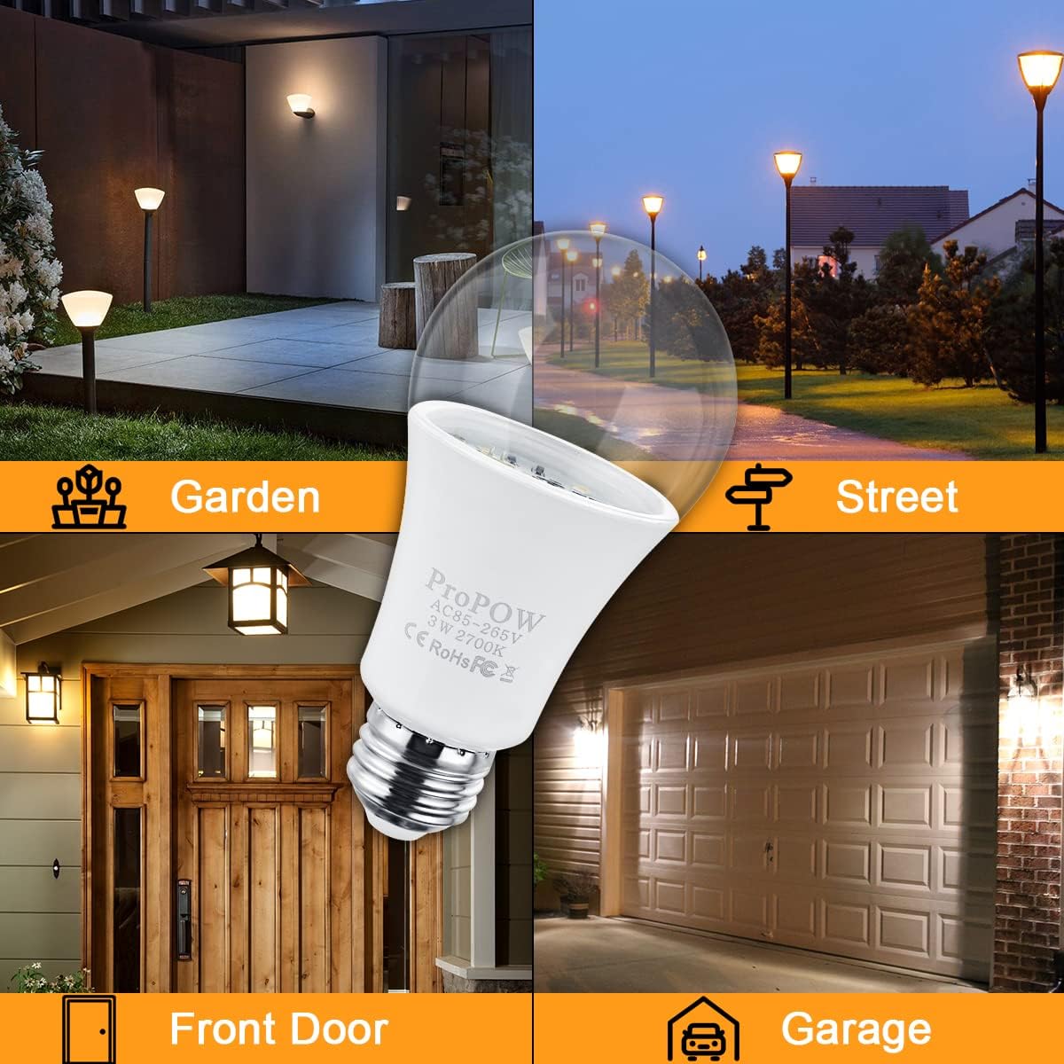 25 Watt Dusk to Dawn Light Bulbs, A19 3W Clear Cover E26 LED Bulbs Automatic on/Off Indoor/Outdoor Lighting for Porch,Garage,Driveway,Yard,Hallway,Patio(300 Lumen,Soft White,2-Pack)