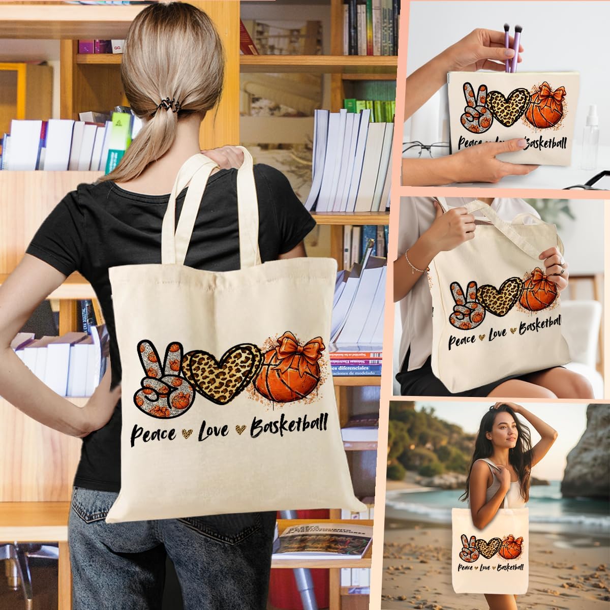 Basketball Soccer Volleyball Cheerleading Tennis Golf Wrestling Swim Hockey Football Makeup Bag Tote Bag Set - Image 2