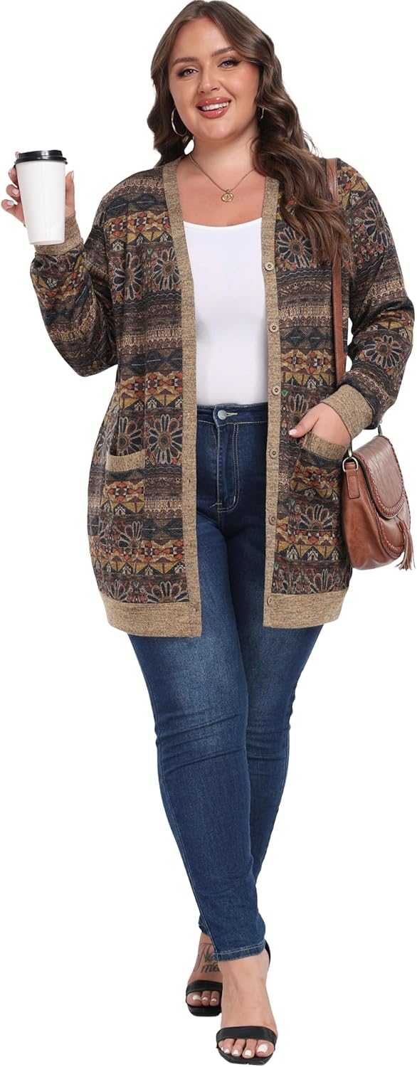 OLRIK Women Plus Size Cardigan Open Front Button Down Sweater Lightweight Jacket with Pockets Fall Winter Outfits - Image 5