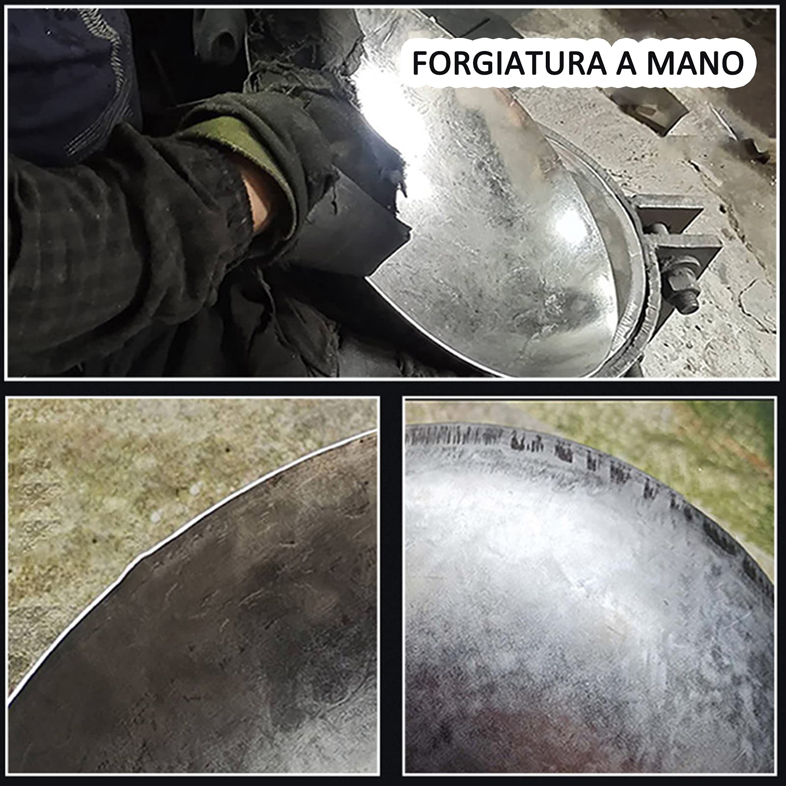 Wok In Titanio Puro Martellato A Mano - 40cm Con Manico In Acciaio