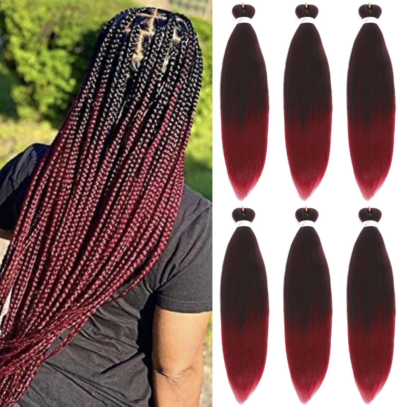 36 Inch Pre Stretched Braiding Hair,6 Packs Soft Yaki Texture EZ Braid for Box Braids Hot Water Setting Synthetic Fiber Hair Extensions(TBUG)