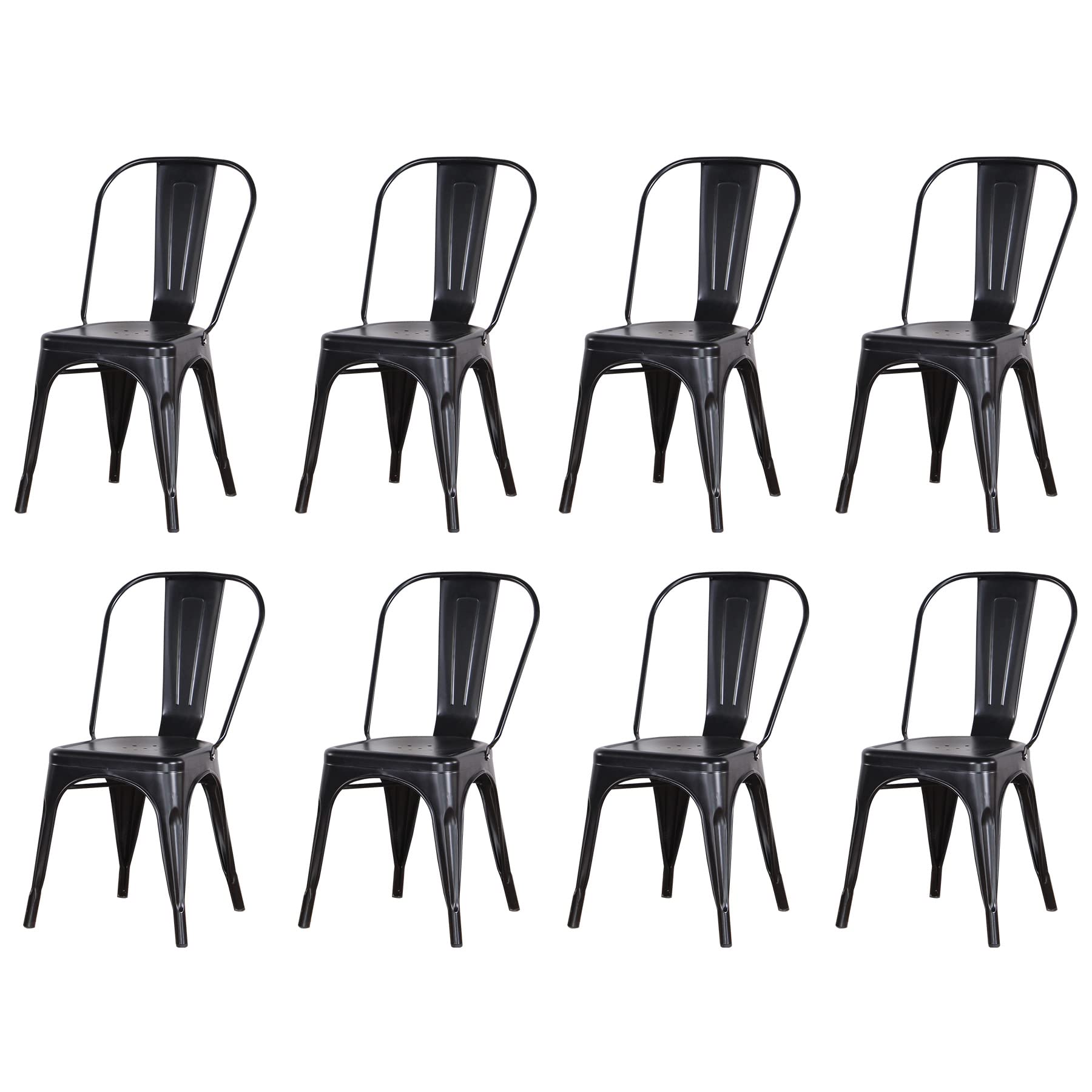 GrandCA HOME Juego de 8 sillas de Comedor de Metal apilables, sillas de jardín de Estilo Vintage Industrial, adecuadas para Uso en Interiores y Exteriores, Color Negro