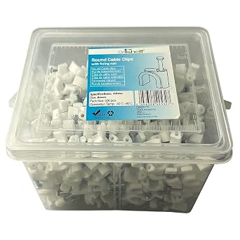 On1shelf White Round Cable Clips K-Type Trade Box, 8mm / 0.31" - 500 Pieces