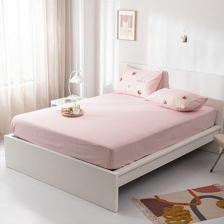 Amazon Com Aojim 100 Cotton Printing Pinstripe Fitted Sheet Only One Piece Twin Size 39 X75 With 15 Deep Pocket Design Patterns Pink White Stripes Striola Mattress Cover For Kids Adults Home Kitchen