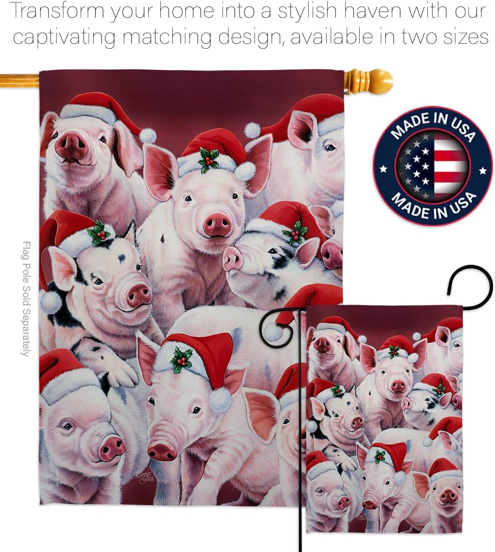 Breeze Decor H114122 Christmas Piggies Winter Seasonal Decorative Vertical House Flag, 28" x 40", Multicolor