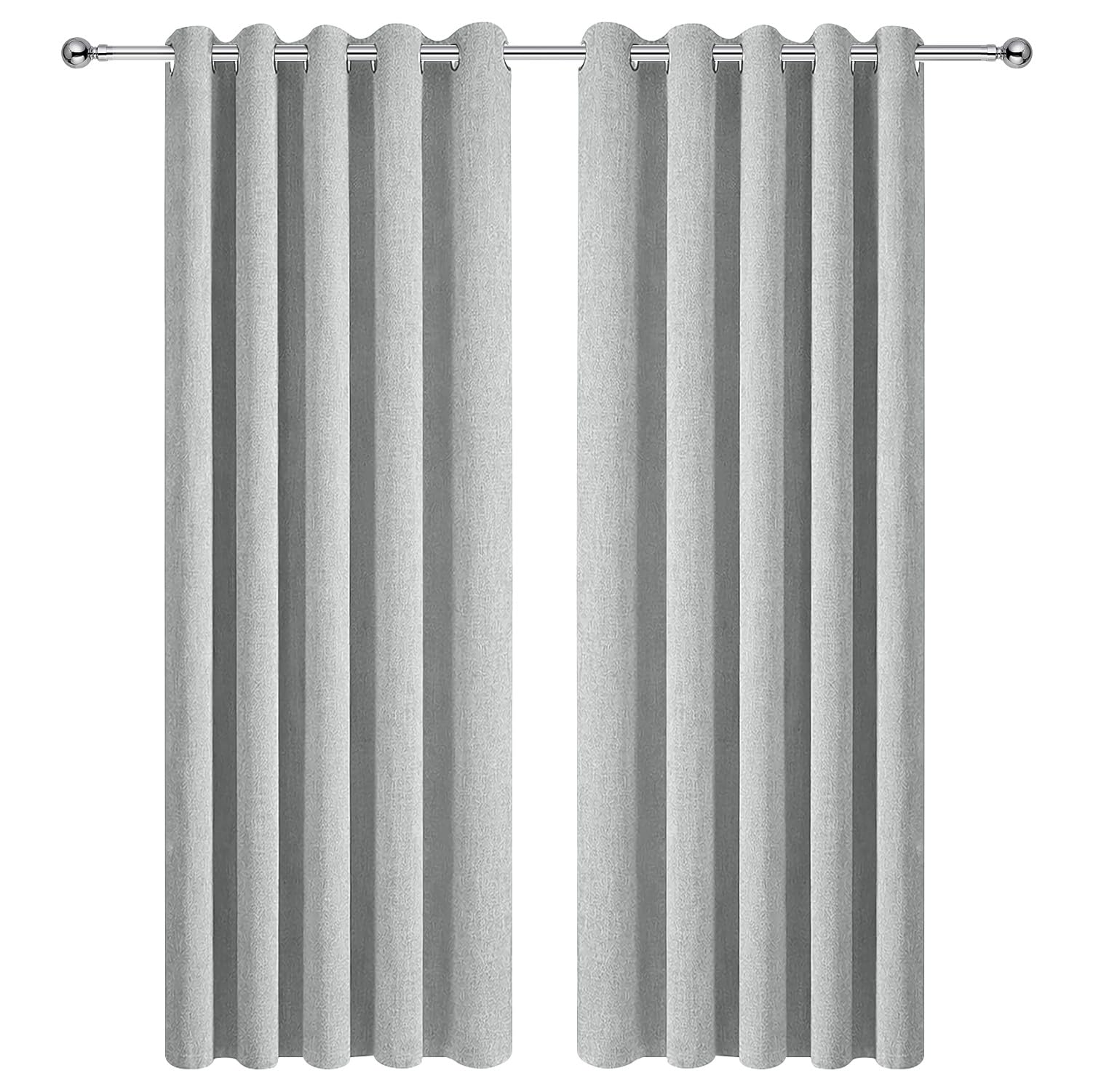 Aspire Homeware 100% Blackout Linen Curtains for Living Room Silver 66x90 Eyelet Thermal insulated Curtains Soft Texture Window Treatment 2 Panel with Matching Tiebacks