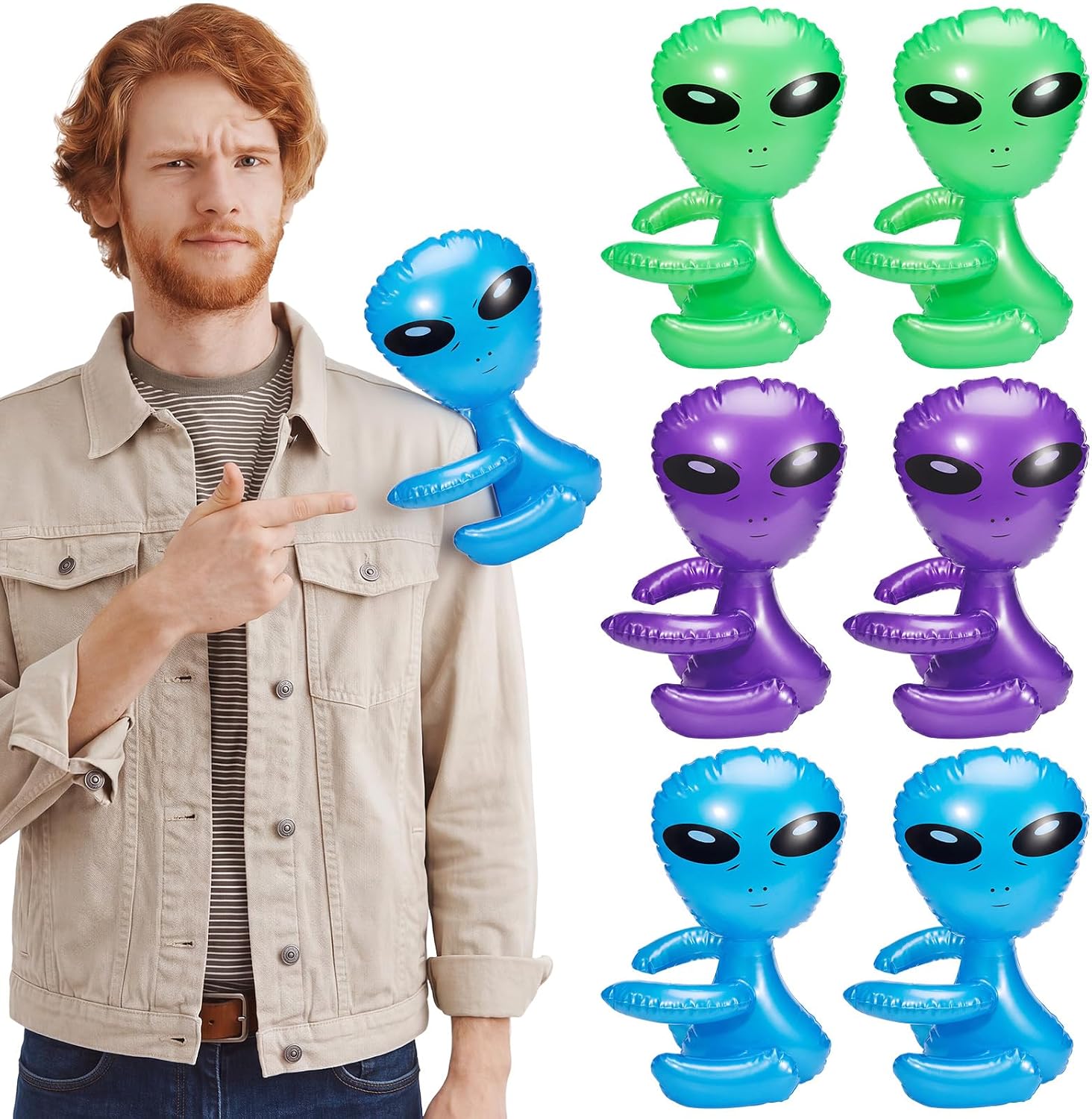6 Pcs Alien Inflatables 12.5 Inches Novelty Inflatable Martian Alien Prop for Game Prize Christmas Halloween Theme Party Favors Prep Decorations