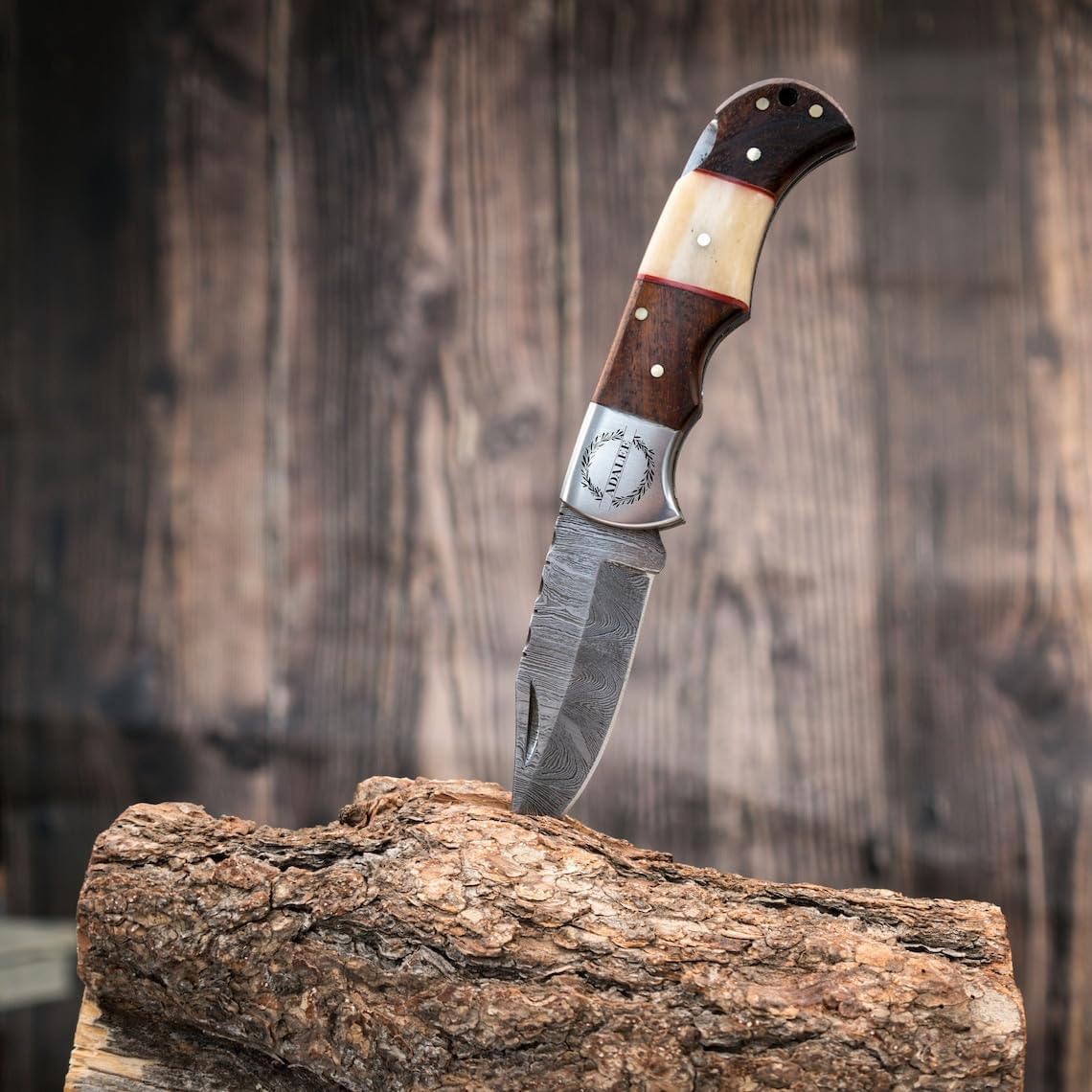 Morf Industries Handmade Damascus Pocket Knife Rose-Wood Handle Birthday Gift Folding Knife Groomsmen Gift Anniversary Wedding Personalized Gift for Men
