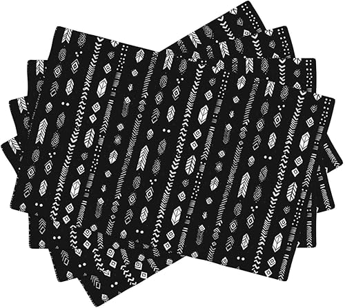Dining Table Placemats Set of 4-12x18 Inch Retro White Black Feathers Print Faux Linen Double Heat Resistant Place Mats, Kitchen Table Mats, disponible en Yaxa Guatemala