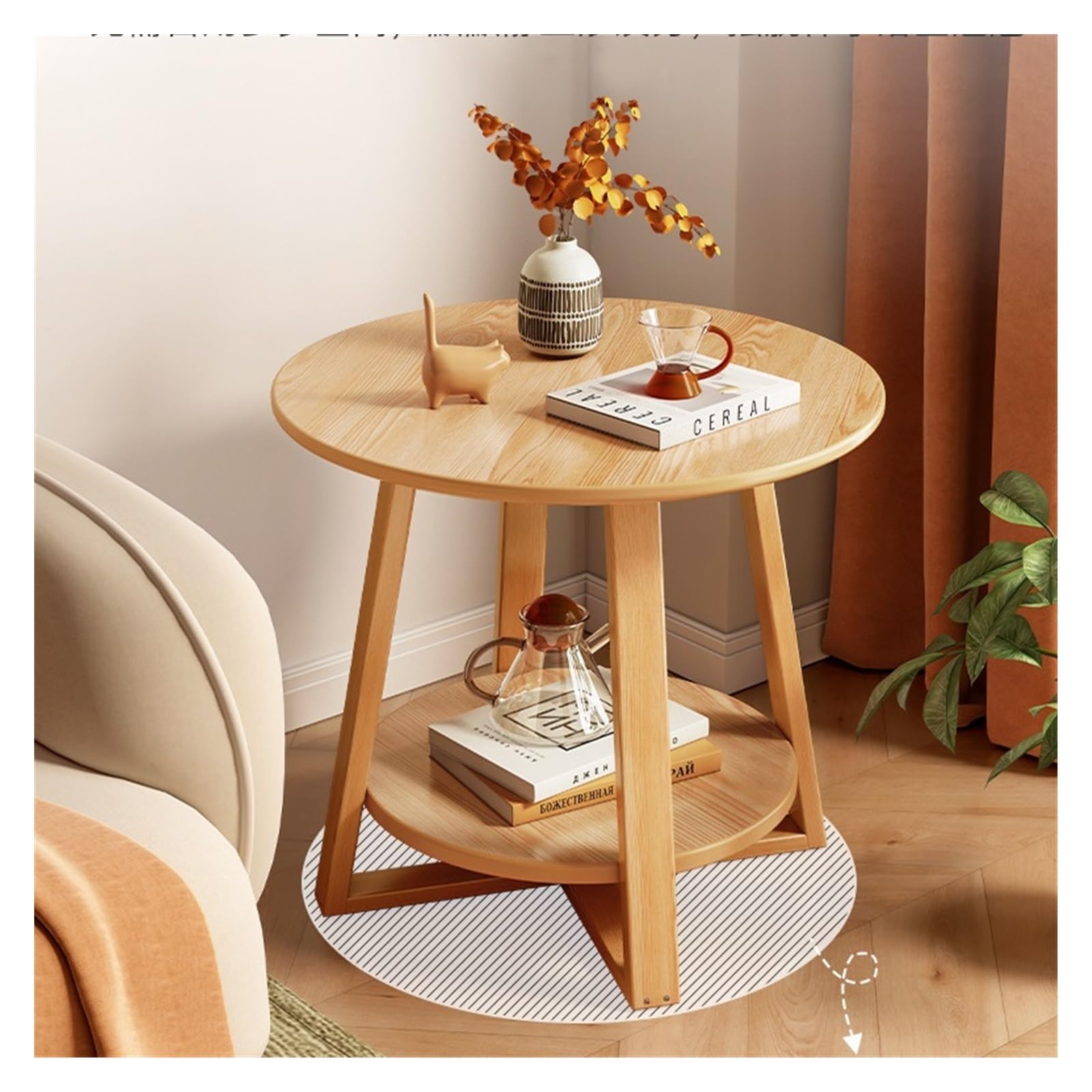 ZEXVIDA Tavolino Rotondo A 3 Ripiani: Comodino Vintage Con Cestino In Tessuto, Per Piccoli Spazi (40x40x55 Cm), Facile Da Montare - 4