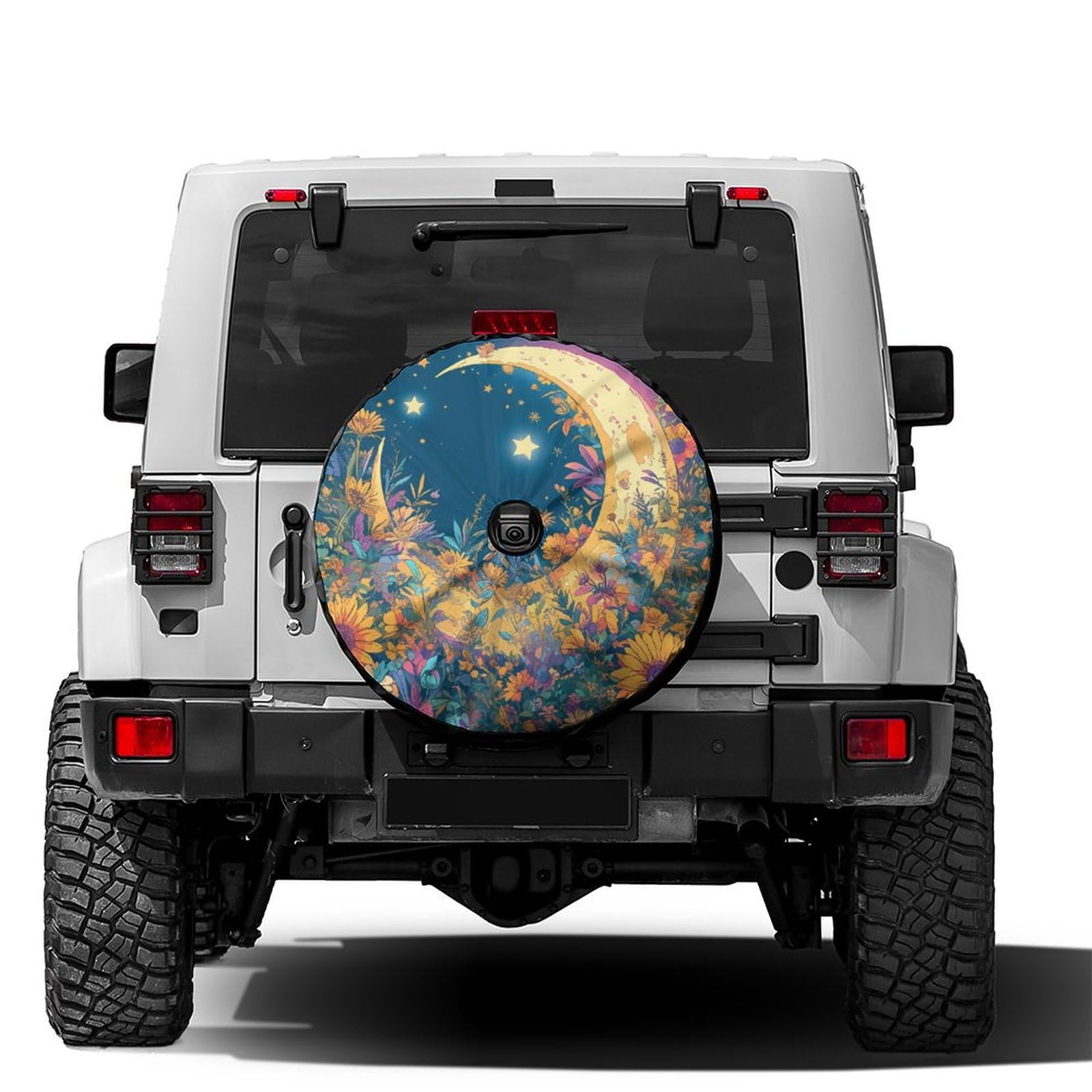 Dujiea Sun and Moon Psychedelic Mystic Spare Tire Cover with Backup Camera Hole, Universal Wheel Tire Cover Tire Protectors for Trailer RV Van SUV Truck Camper and Many Vehicle 14inch