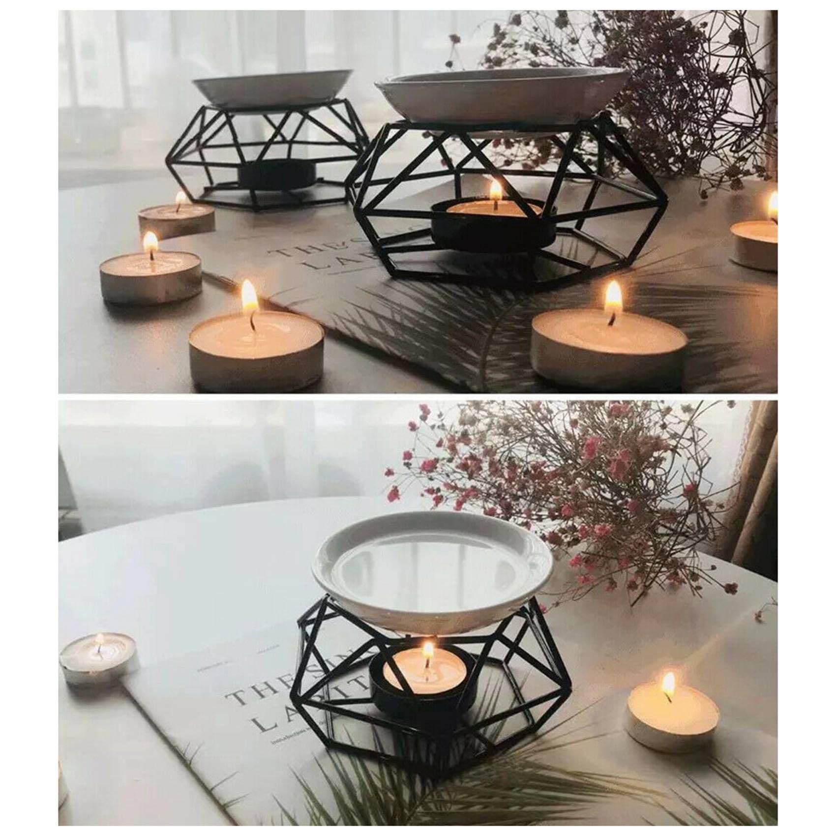 Bruciatore Olio Essenziale In Metallo E Ceramica A Forma Di Z - 150 Ml - Diffusore Per Candele Tealight - Decorazione Casa Romantica - Oro - 3