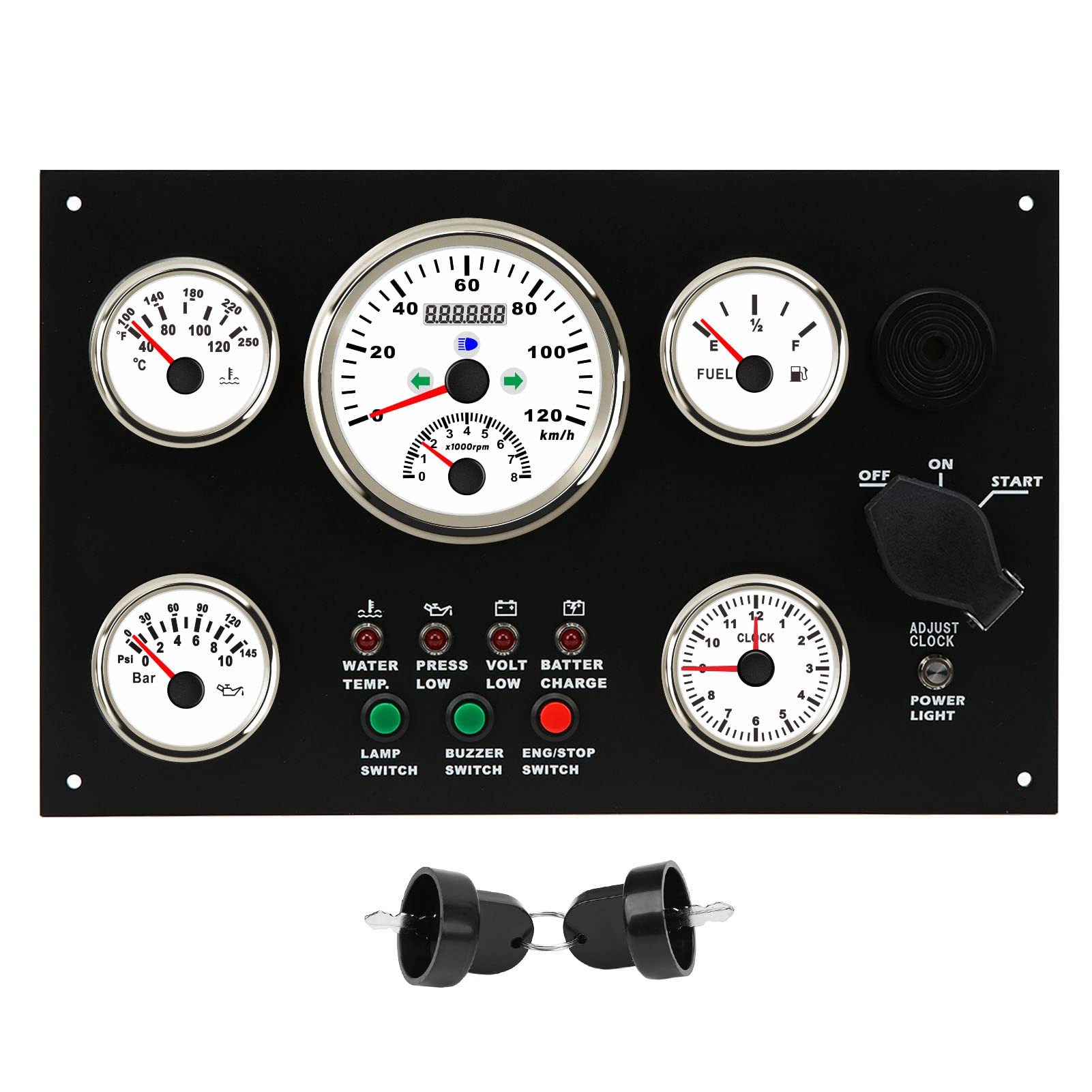 Juego de 5 Indicadores, Panel de Instrumentos, Velocímetro, Nivel de Combustible, Temperatura del Agua, Medidor de Presión de Aceite, Reloj Multifunción para RV, Yate, Barco, (24V)