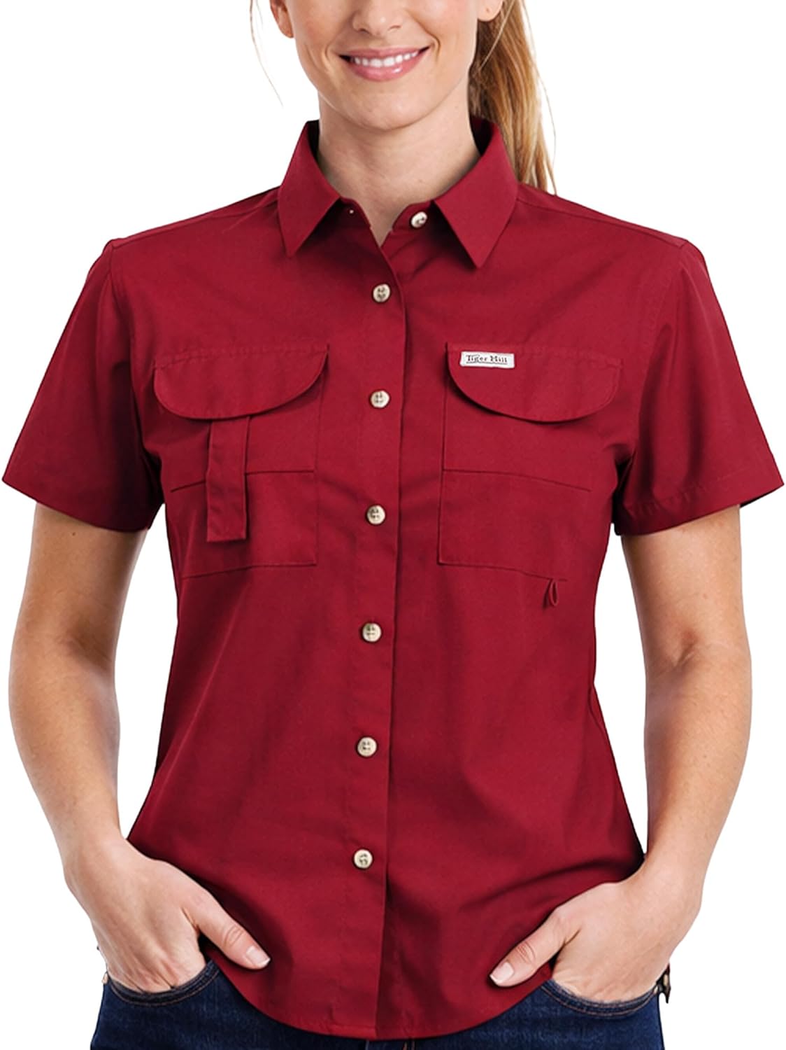 Ladies Short Sleeve Fishing Button Down Shirt, Breathable Outdoors Casual Lightweight Shirt