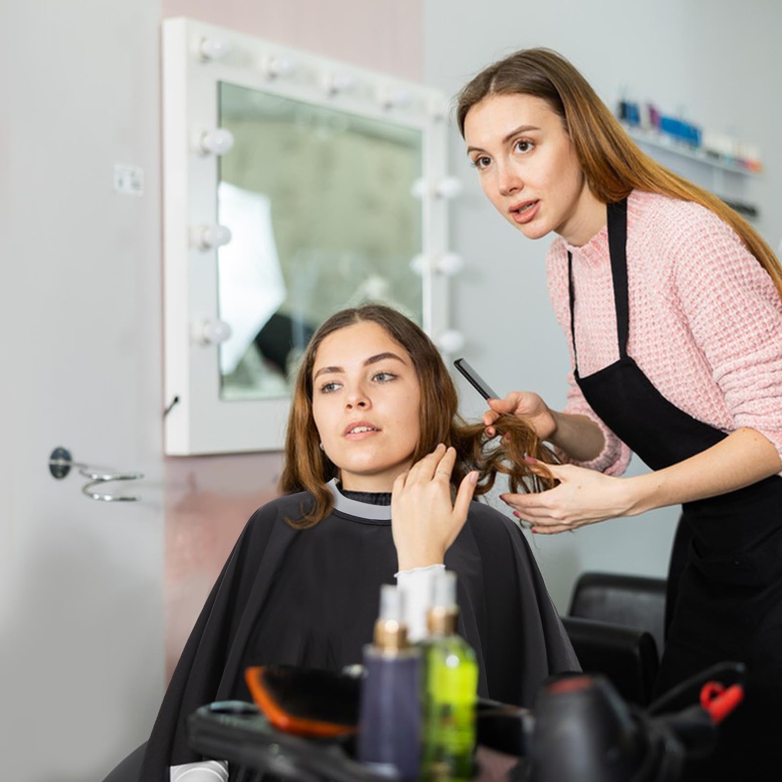 STOBAZA Capa de Corte de Pelo para Peluquería Negra de Tejido, Adecuada para Lavar y Cortar Cabello en Casa, Protege la Ropa y Facilita el Peinado
