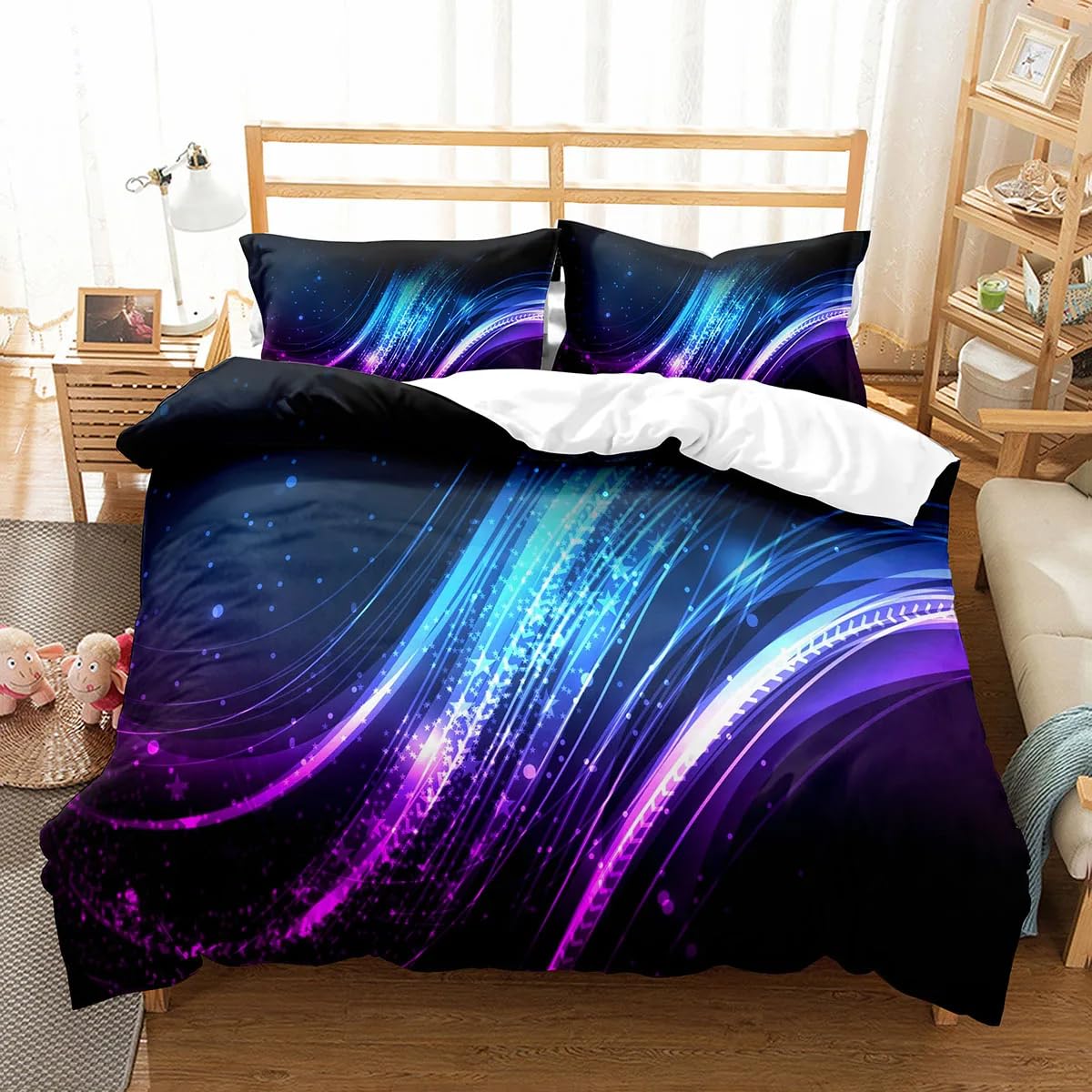 QBIDCSX King Size Duvet Cover Sets Colourful King Size Bedding Sets Patterned Bed ding 230x220 cm and 2 Pillowcases 50x75 cm with Zipper - Warm & Ultra Soft Brushed Microfiber