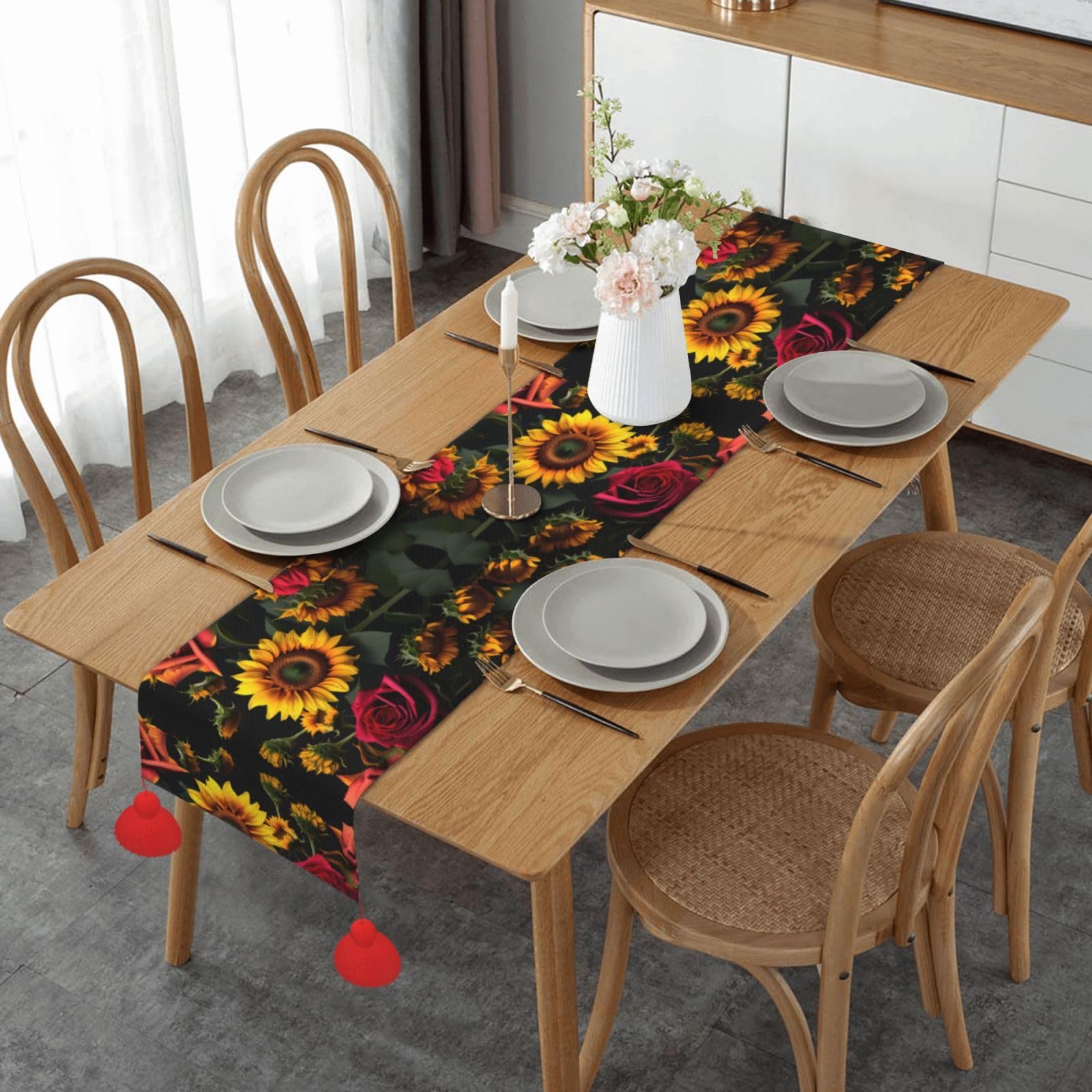 Chemin de table tournesol rose pour vos repas de mariage et de ferme