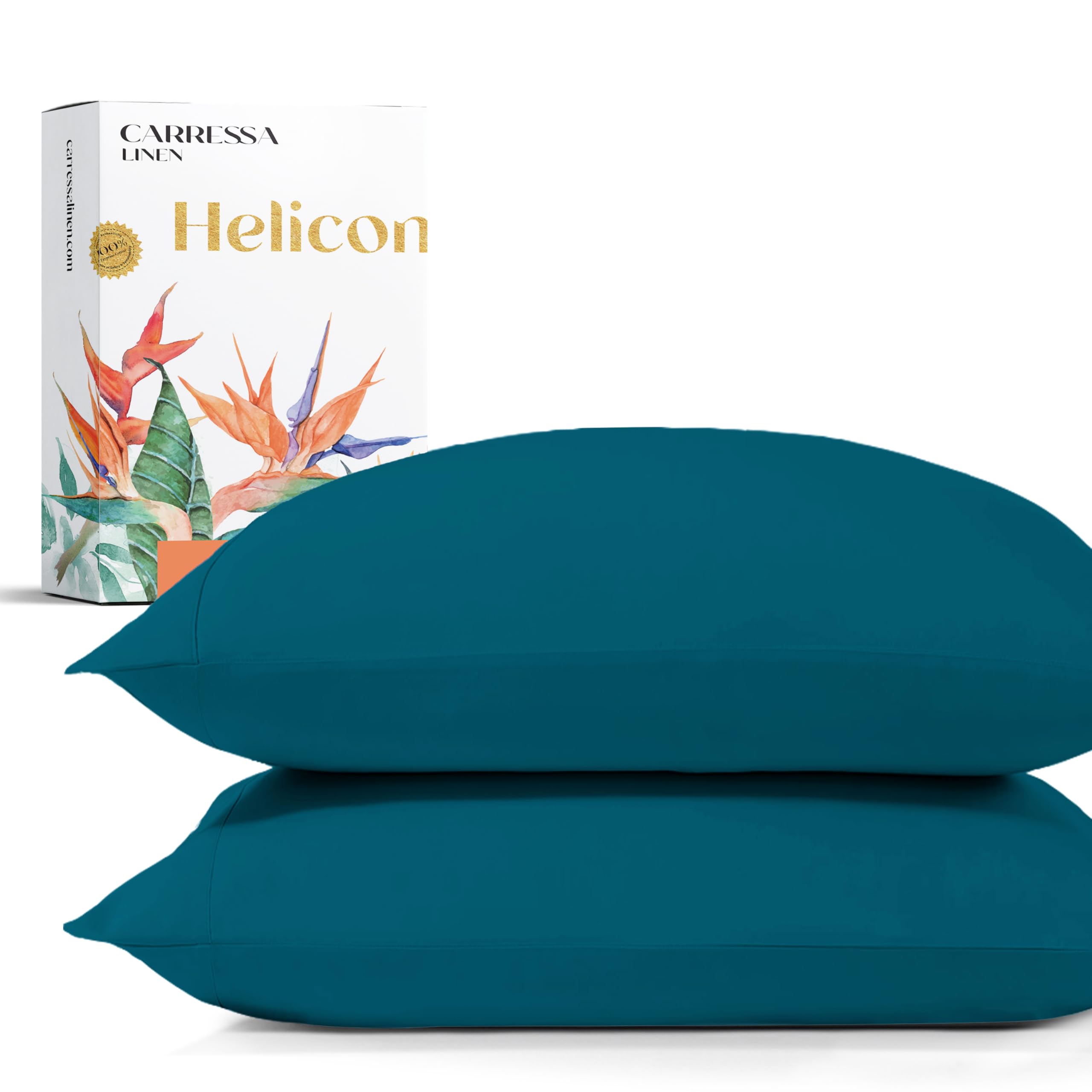 Carressa Linen Set di 2 federe per cuscini king size in 100% cotone egiziano, lussuose federe per cuscini in rasatello a 1500 fili, color foglia di tè, morbide e traspiranti, di qualità alberghiera