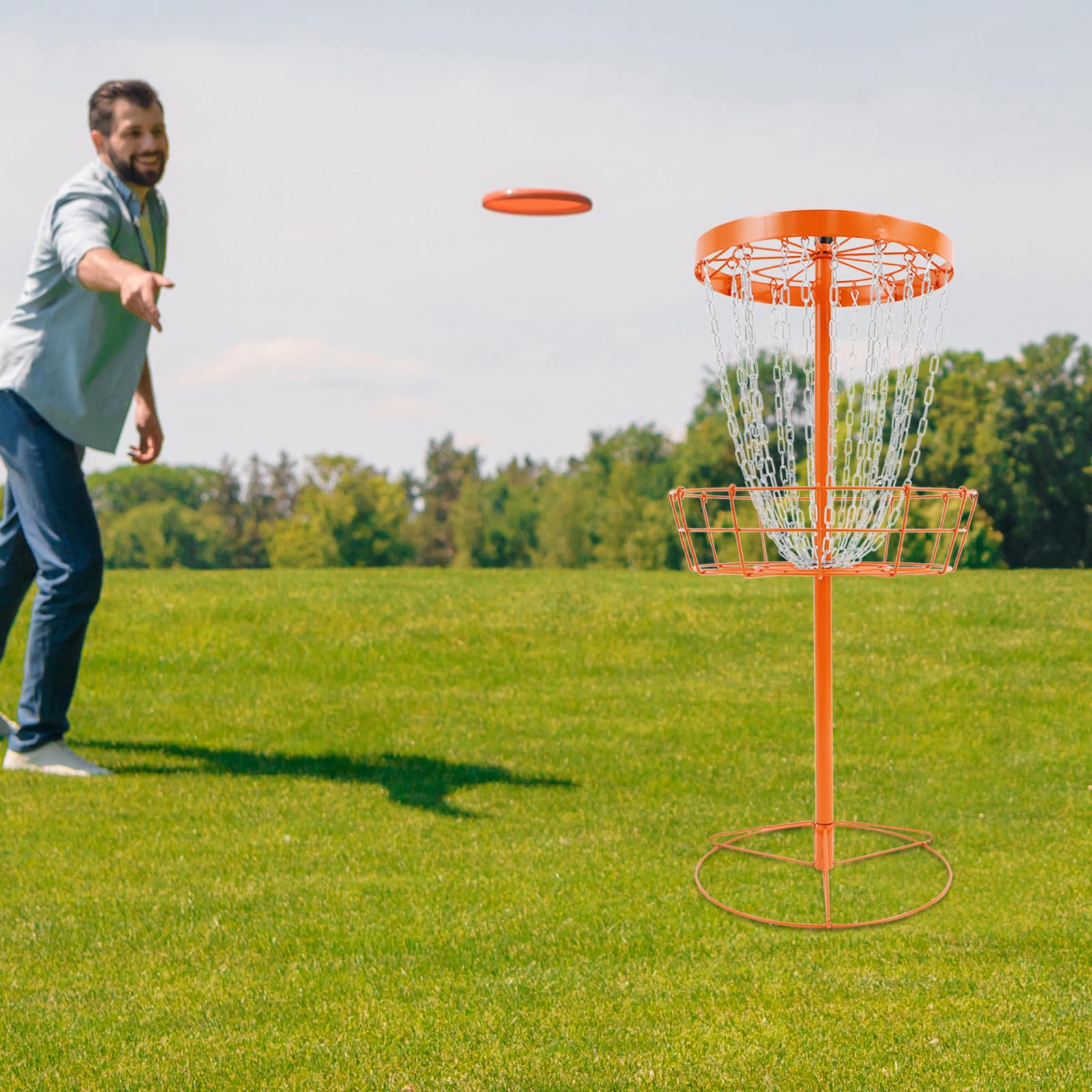 Panier de golf portable Disc Golf avec 24 chaînes, panier de rangement pour jardin, parc, camping