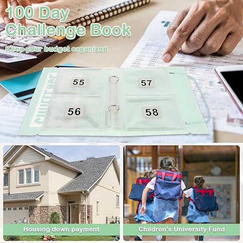 Miniatura 7 de Carpeta de desafíos de ahorro de dinero, libro de presupuesto reutilizable con sobres de efectivo, carpeta portátil de ahorro de dinero, carpeta