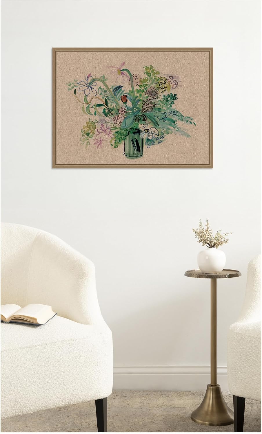 Kate and Laurel Framed Canvas Wall Art Print Bouquet a la Fleur Jaune by Raoul Dufy by Nostalgia Prints, 24 x 18 Sylvie Dark Gold Frame, Bohemian Boho, Flower Art for Wall Decor
