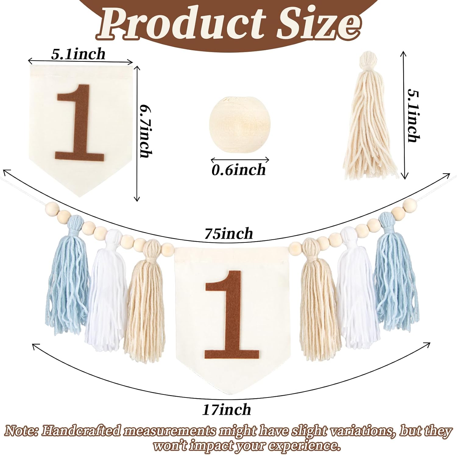 Wood Bead Tassel Birthday Banner Chair Garland Party Decor, Photo Set | Handcrafted Boho Wood Bead Tassel Banner With Neutral Tones Perfect For Celebration Decor Reusable Party Backdrop Lightweight