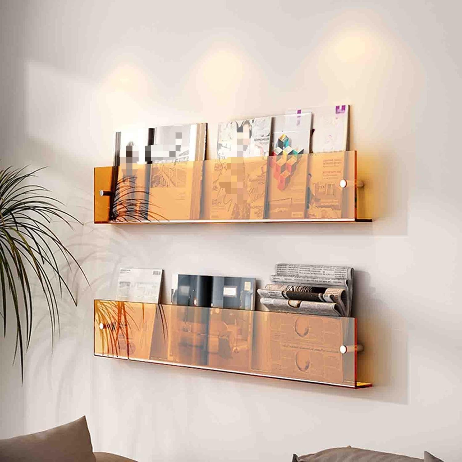BTYQKZVPM Modern Acrylic Magazine Rack, Acrylic Magazine Rack Wall Mounted 40-100cm(Orange,50CM)