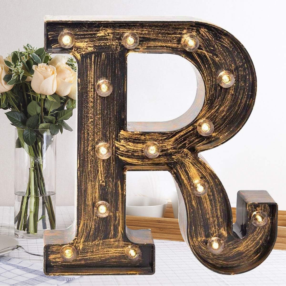 LED Letter Lights,Alphabet Light Up Sign, Battery Operated Decorative Letters for Home, Wedding, Party, Bar & Cafe Decor (R)