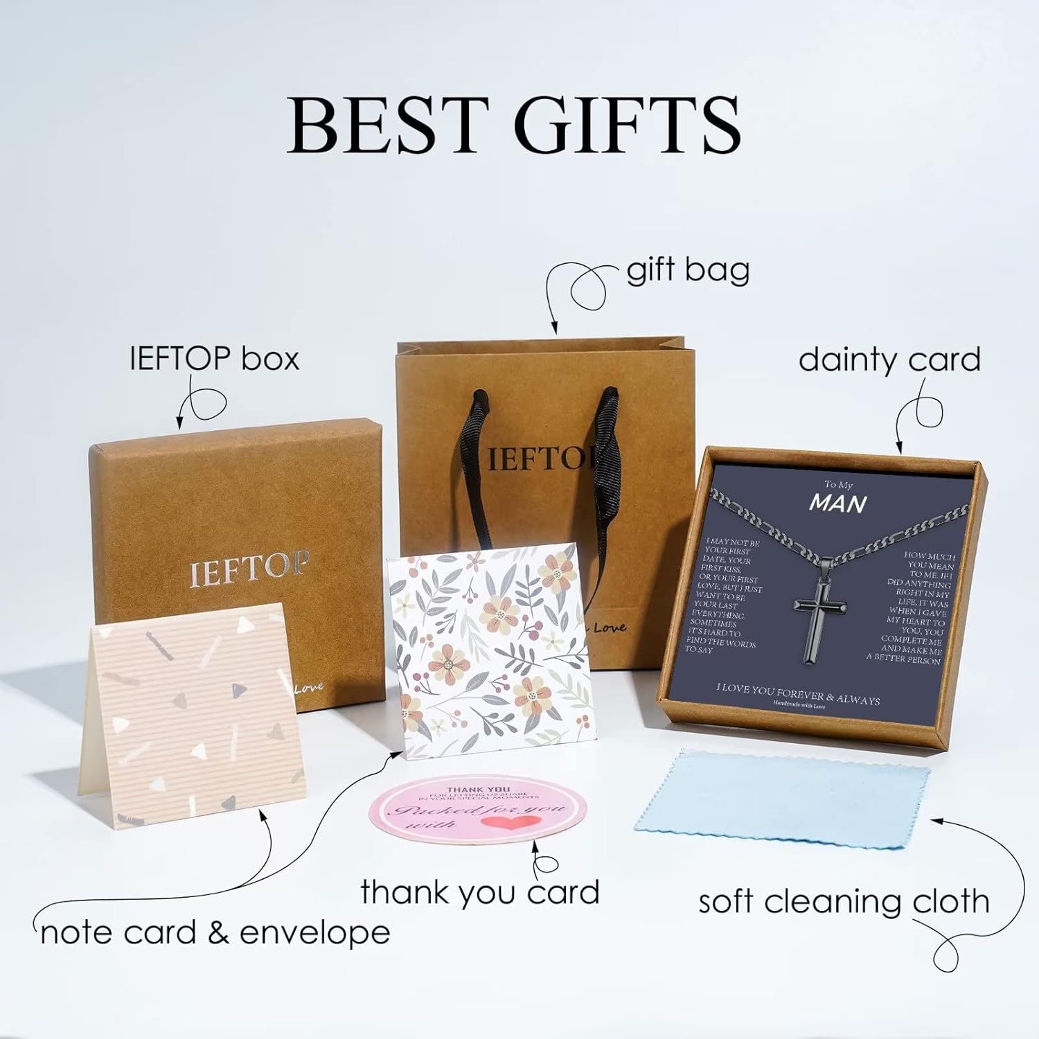 Cross Necklace Gifts for Men Him, Silver/Black/Gold Figaro Chain Cross Necklace for Men Baptism Religious Gift for Dad Son Anniversary Birthday Gifts for Dad Son Husband from Daughter Wife - Image 7