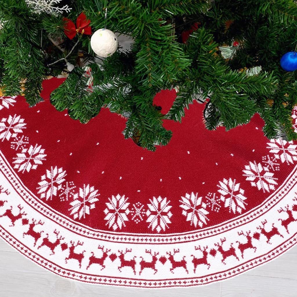 Tappeto per Albero di Natale Gonna Albero di Natale, Maglia Tappetino Albero di Natale Rosso for la casa Vacanze Decor Party Decorazioni Natalizie Gonna per Albero di Natale(122cm/48inch)