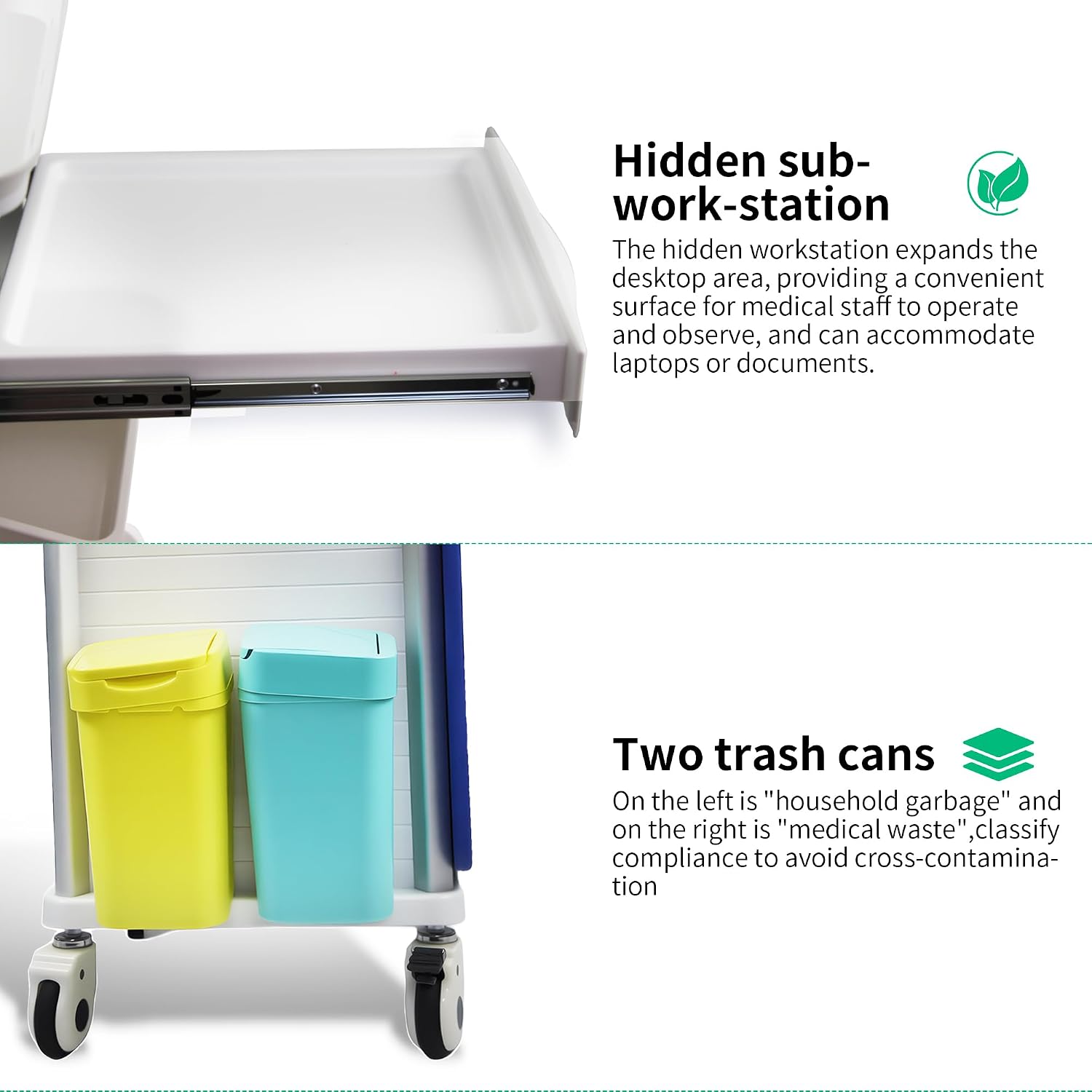 Medical Emergency Crash Cart with Adjustable IV Pole, Silent Casters, 2 Trash Bins, O2 Holder, Needle Disposal Holder, CPR Board – Mobile Rolling Cart for Clinic, Hospital, Nursing Center