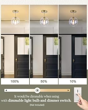 Bagood Globe Semi Flush Mount Ceiling Light Clear Glass with Brass Finish&Mid-Century Modern Semi Flush Mount Ceiling Light 3 Lights Clear Glass Modern Globe Ceiling Light for Hallway Kitchen