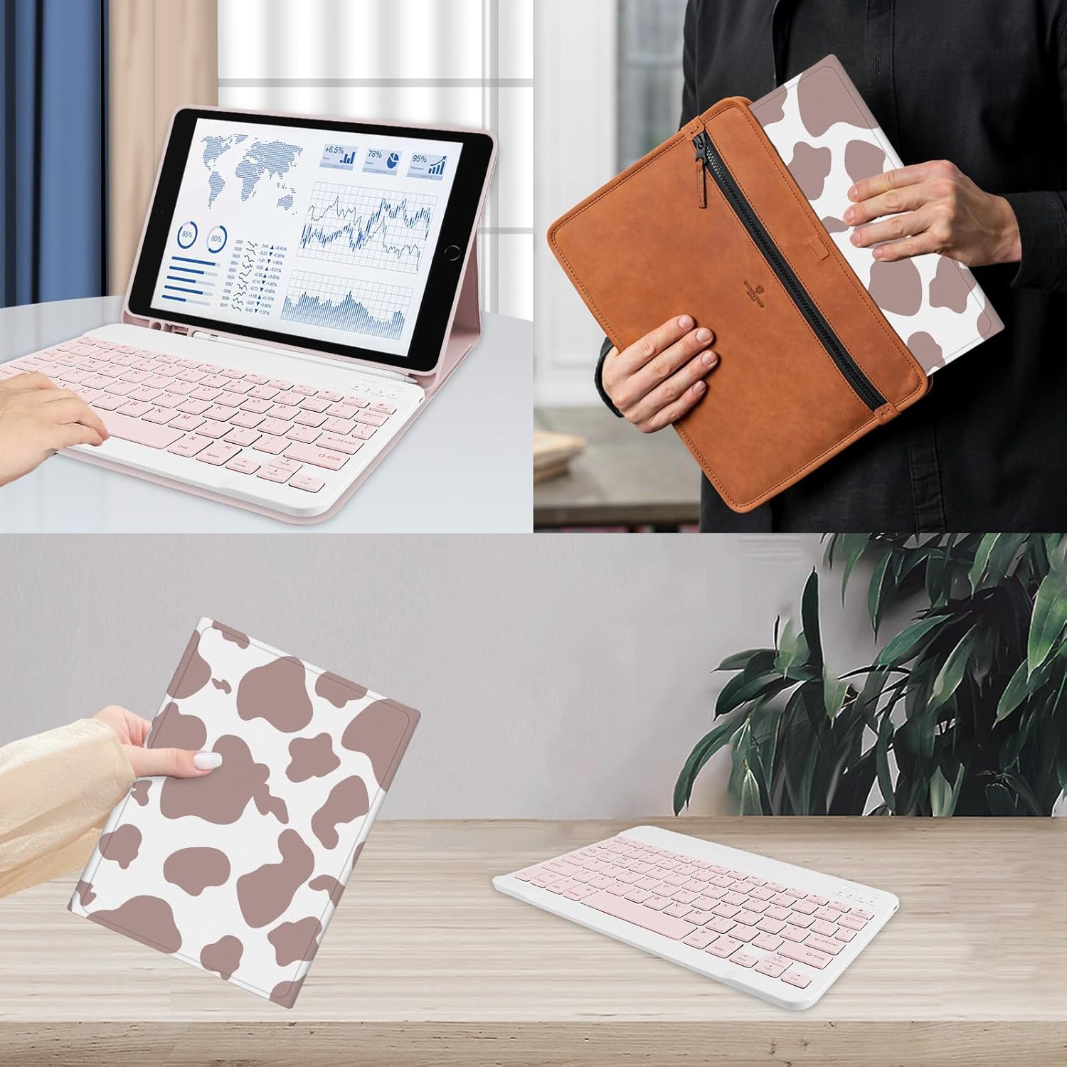 TopPerfekt for iPad 9th Generation Keyboard Case 10.2inch 2021, Magnetically Absorbent, Auto Sleep/Wake, Pencil Holder for iPad 8th Gen 2020, 7th Gen 2019, Air 3rd, pro 10.5inch - Brown Cow