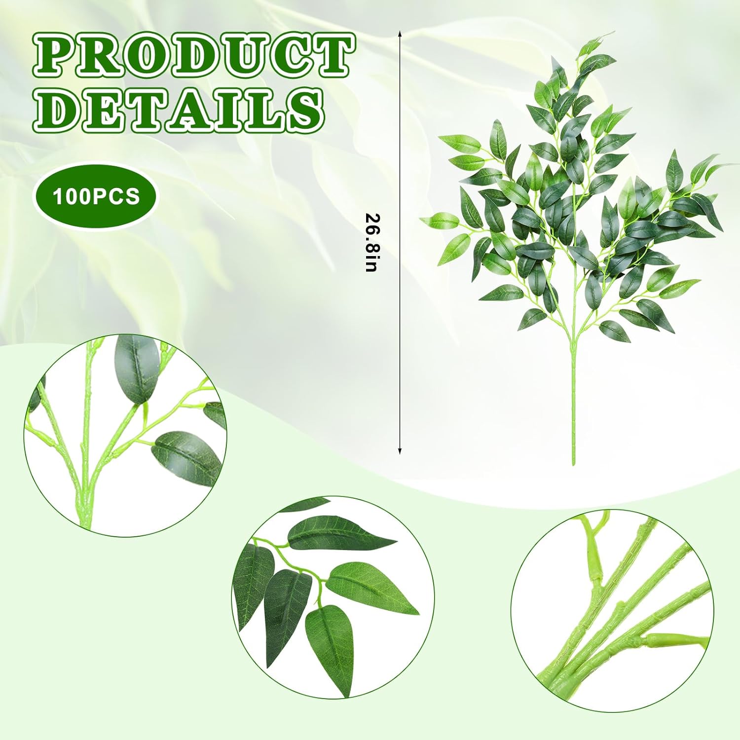 Xinnun 100 Pcs Artificial Italian Ruscus Greenery Stems 26.8 Inch Hanging Spray Fake Greenery for Centerpieces Faux Leaves Swag for Floral Arrangement Wedding Bouquet Garland Arch Home Decor