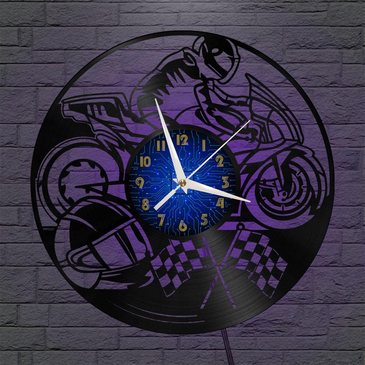Horloge murale vinyle moto led pour embellir un mur blanc
