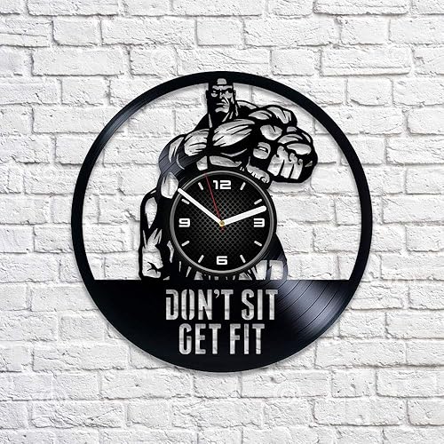 Miniatura 2 de DecorStudioUA - Reloj de pared de vinilo con grabado de gimnasio, ideal como regalo de cumpleaños, para hombre, gimnasio, Hobby, reloj de pared, de