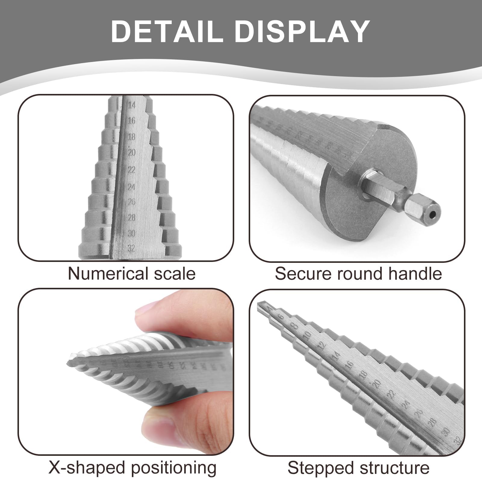 Set Punte a Gradini con Rivestimento in Titanio, 4-32mm, Acciaio ad Alta Velocità per Acciaio, Legno, Plastica, Ottone, Alluminio, PVC, Trapano a Punzatura Centrale Automatica